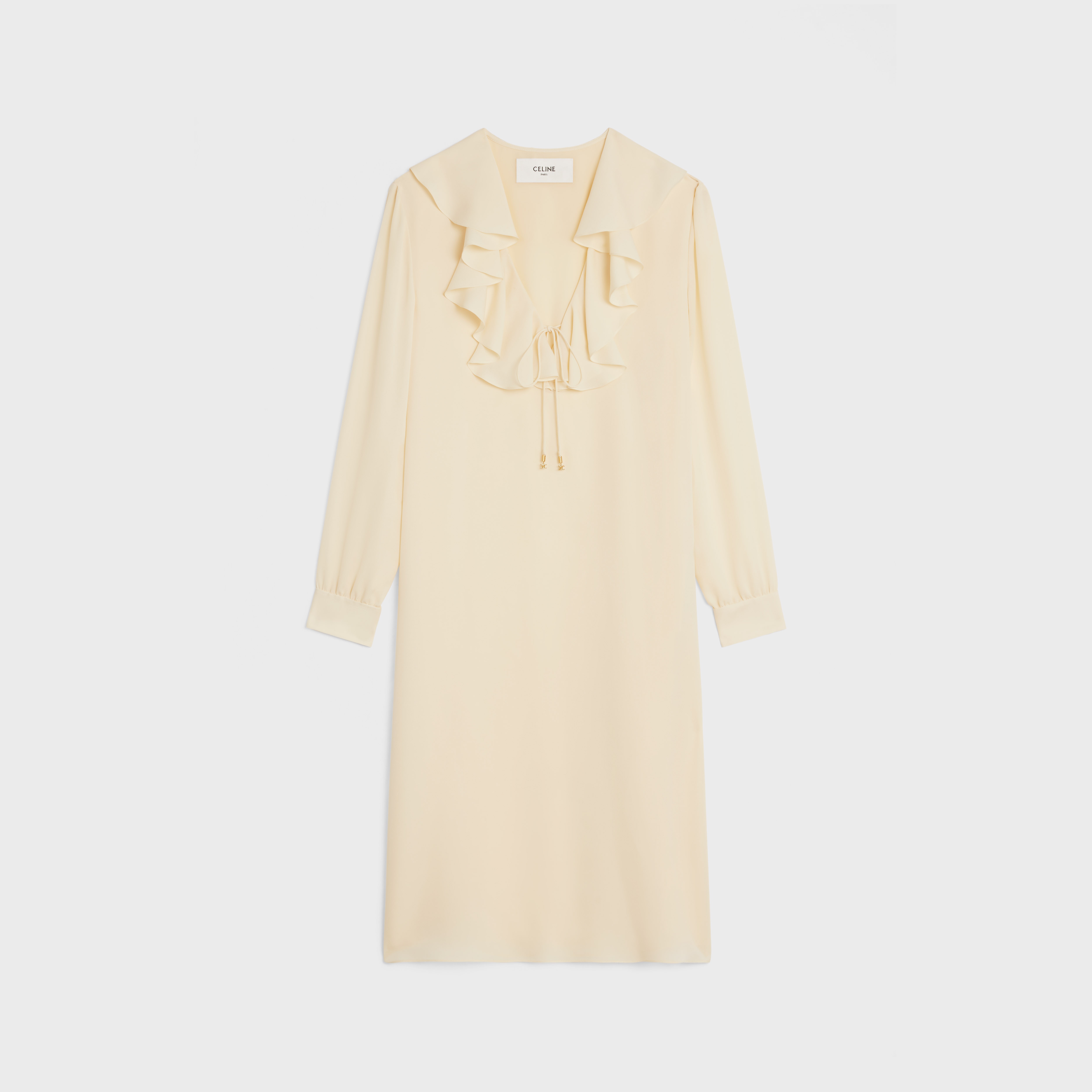 jabot dress in lightweight silk sablé - 1