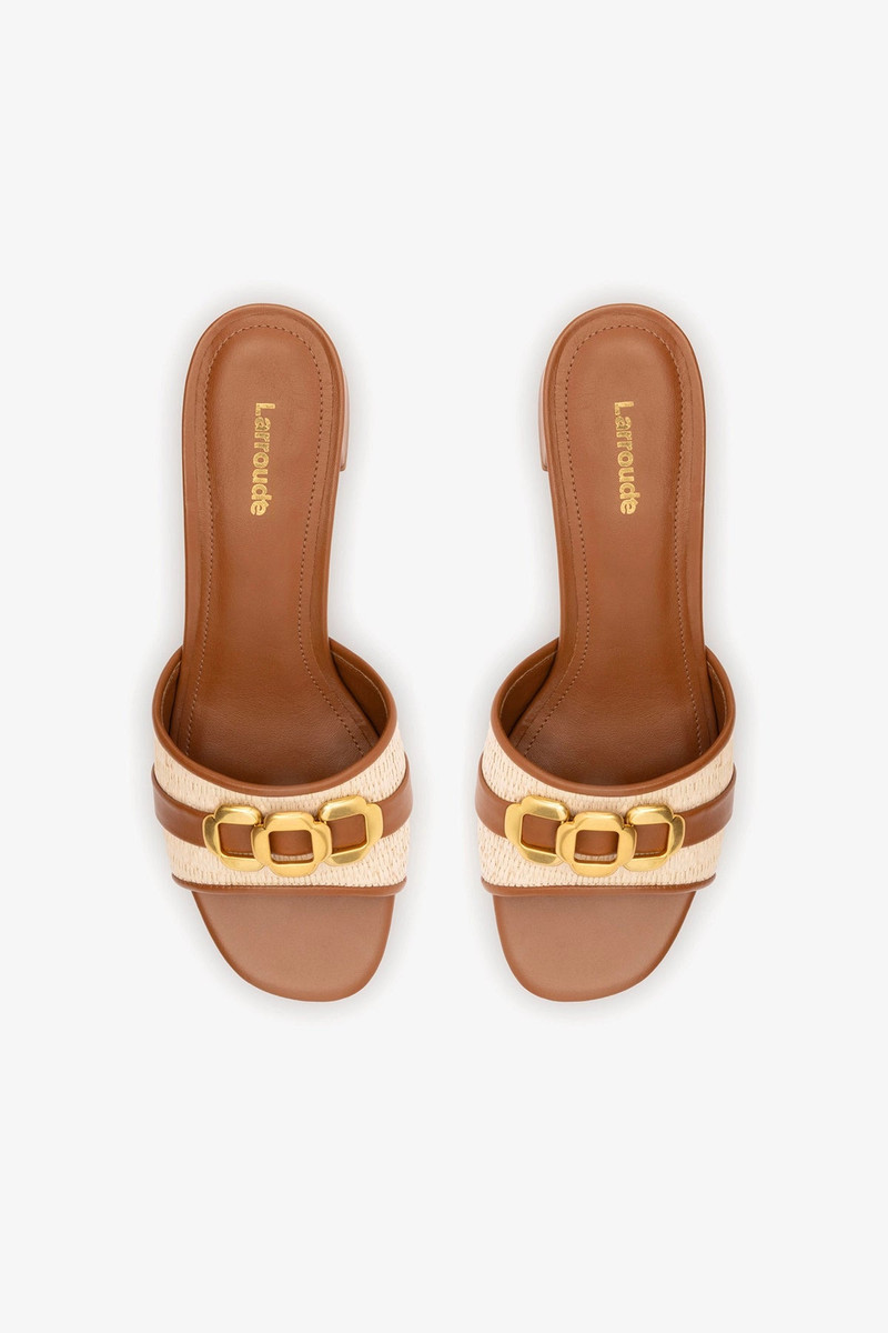 Franca Block Sandal In Natural Raffia And Caramel Leather 4