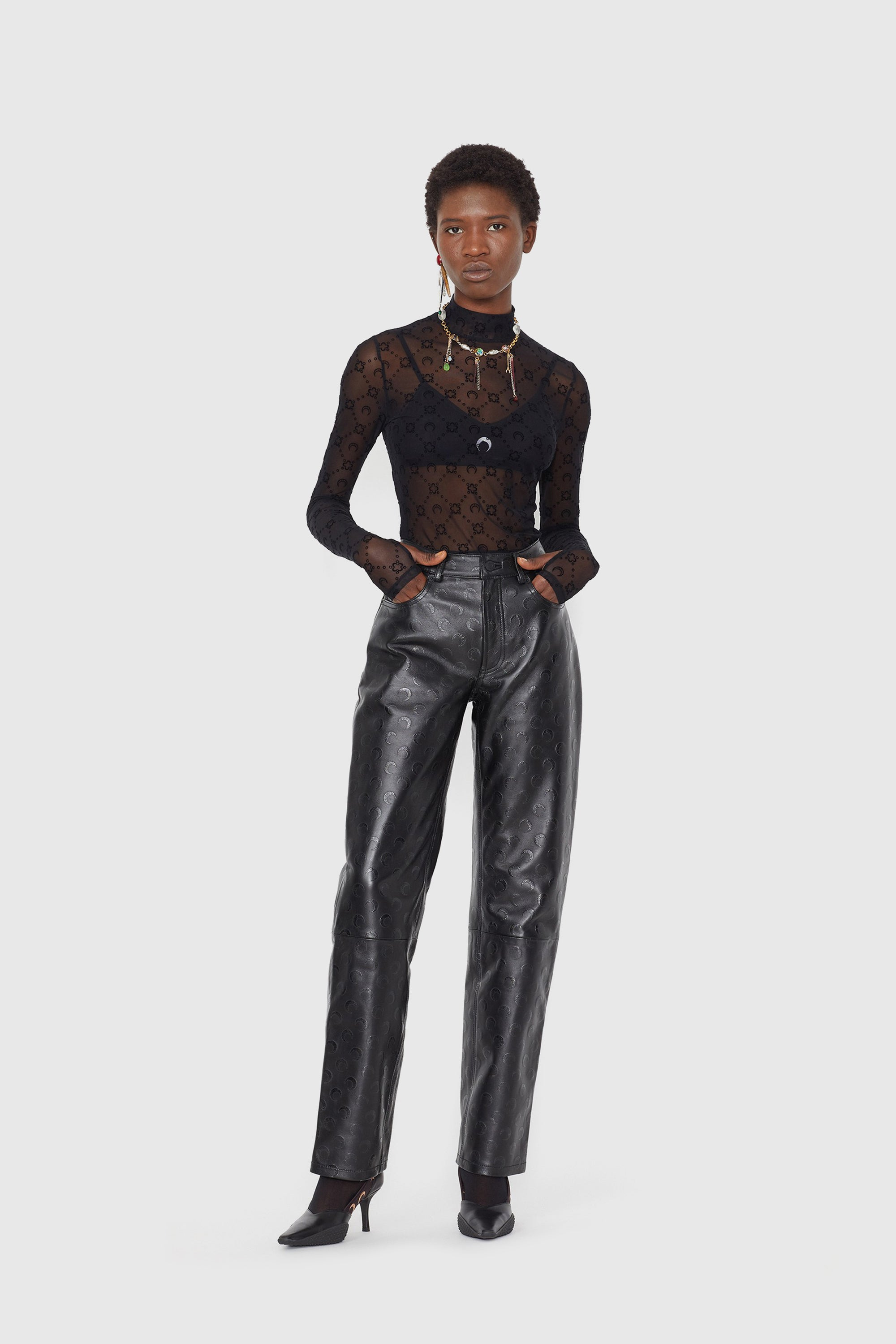 Moonogram Mesh Flock High Neck Top - 2