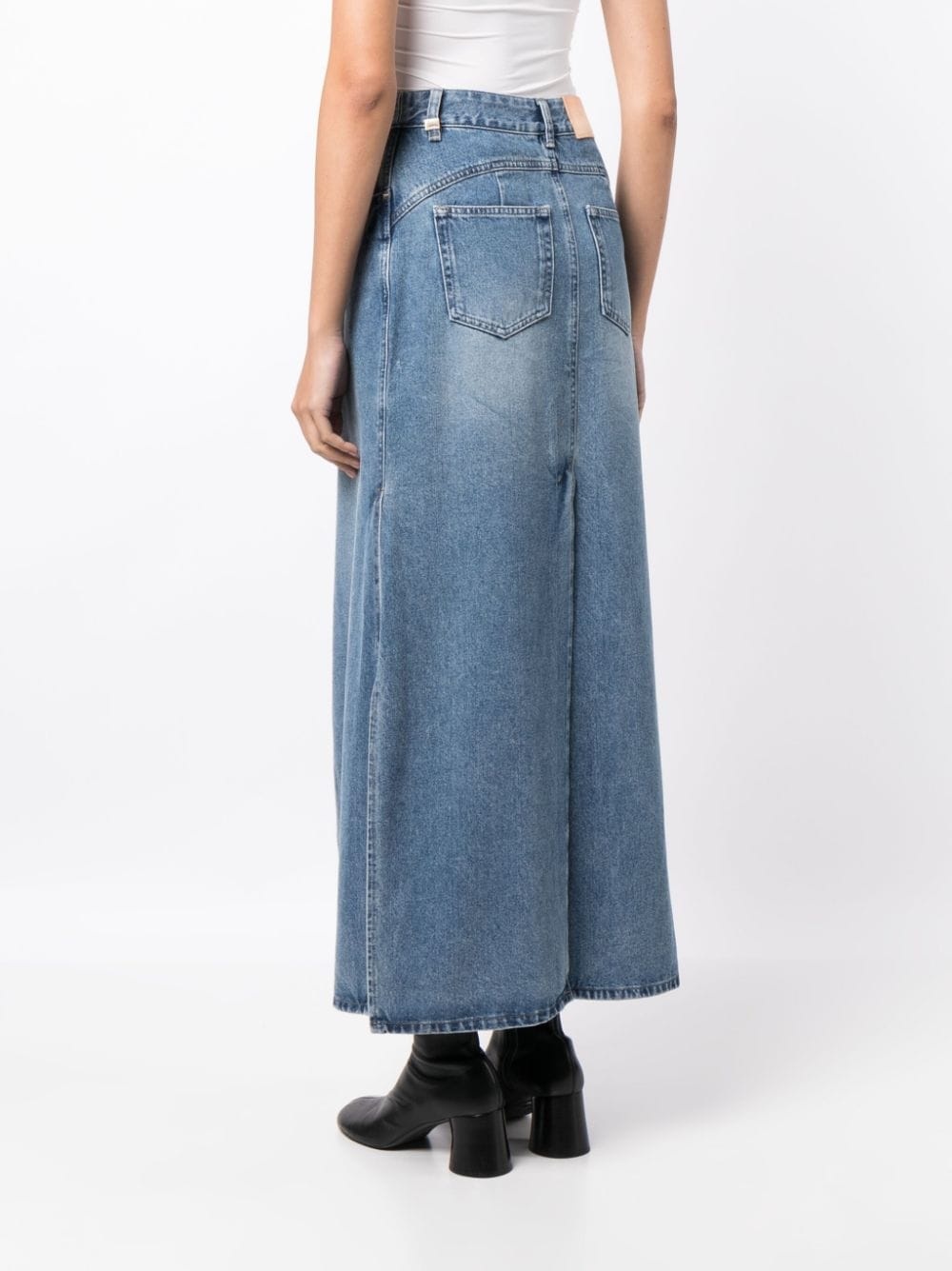 logo-patch cotton denim skirt - 4