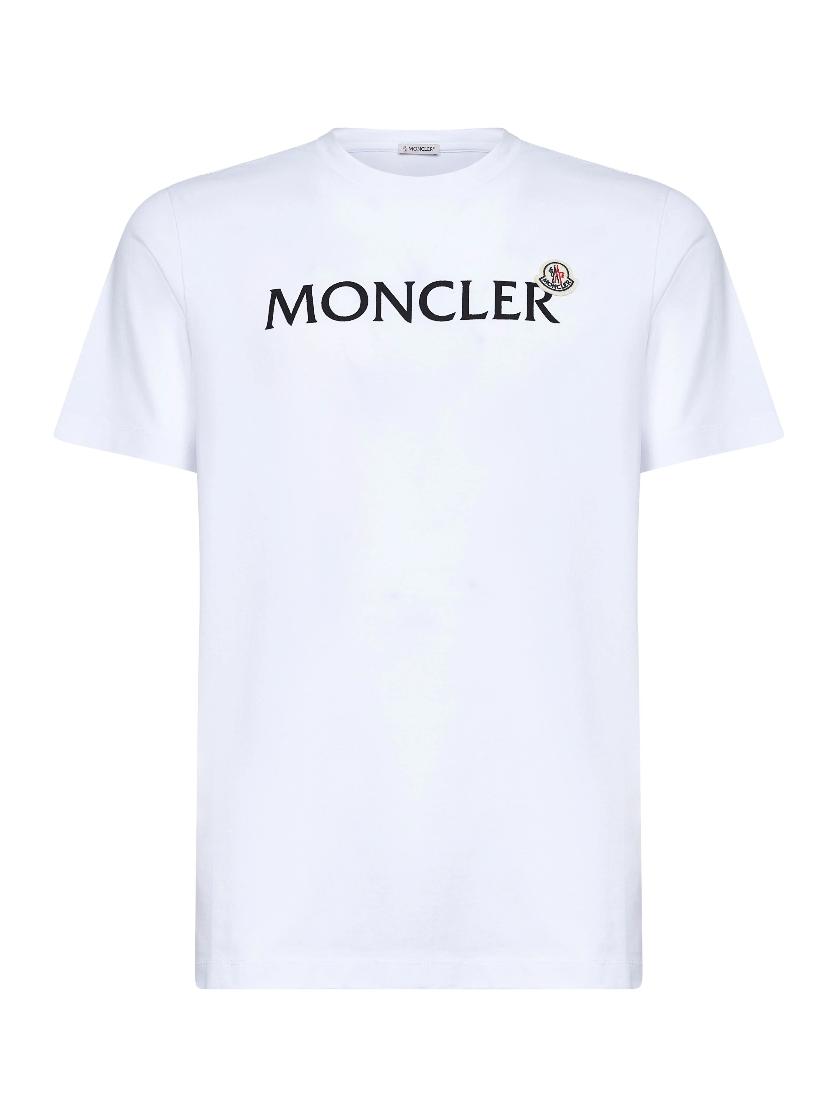 Moncler Men White Cotton Flocked Logo T-Shirt - 1