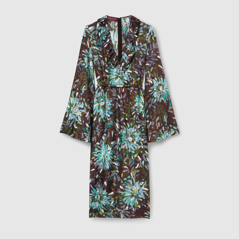 Printed silk twill dress 1