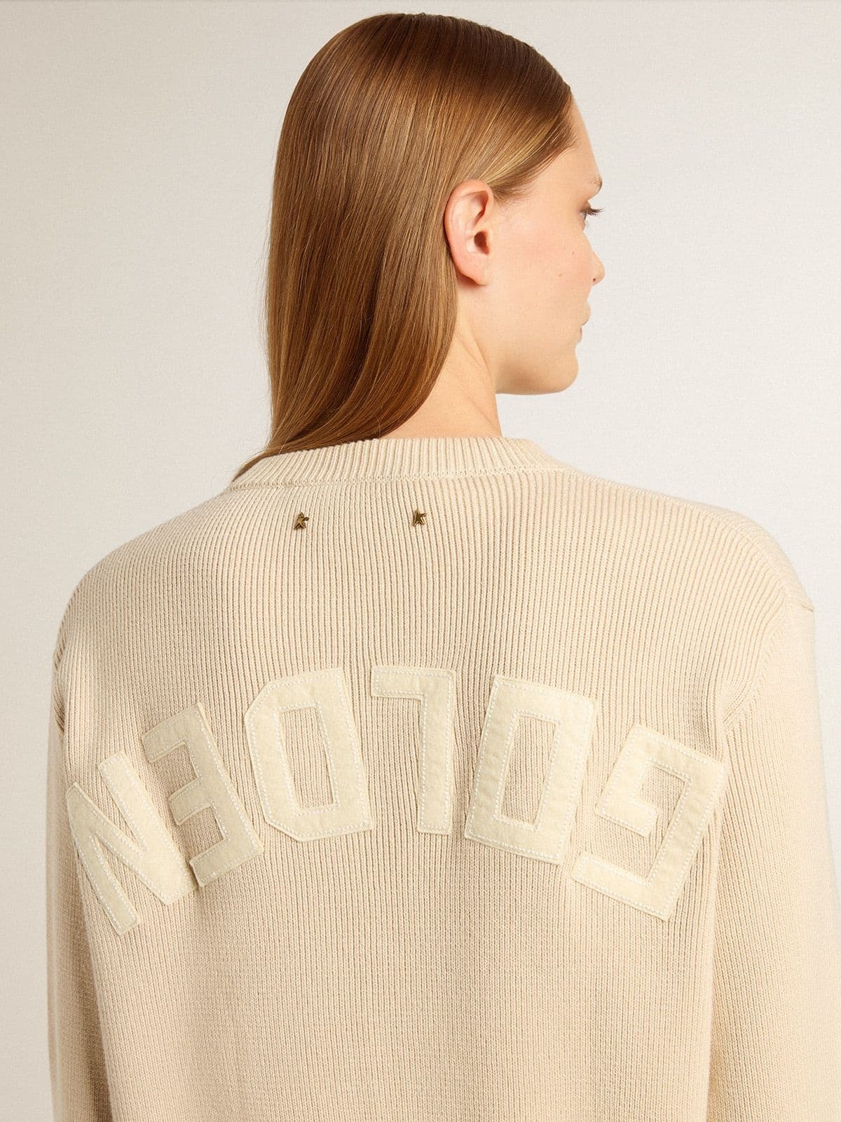 Women's beige sweater with 'Golden' lettering on the back - 6