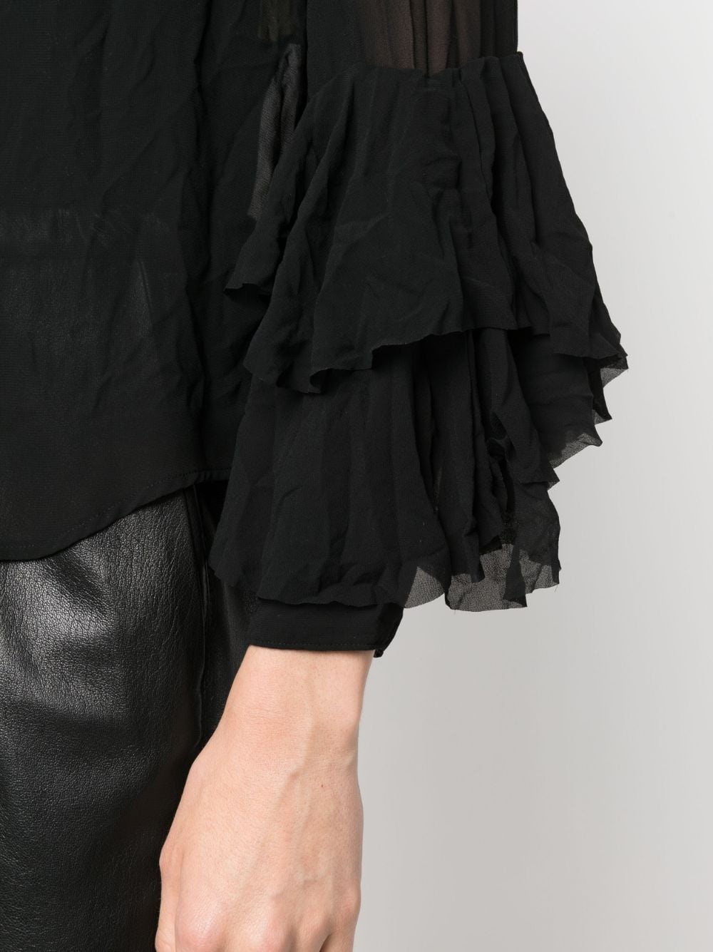 ruffle-detailed semi-sheer shirt - 5