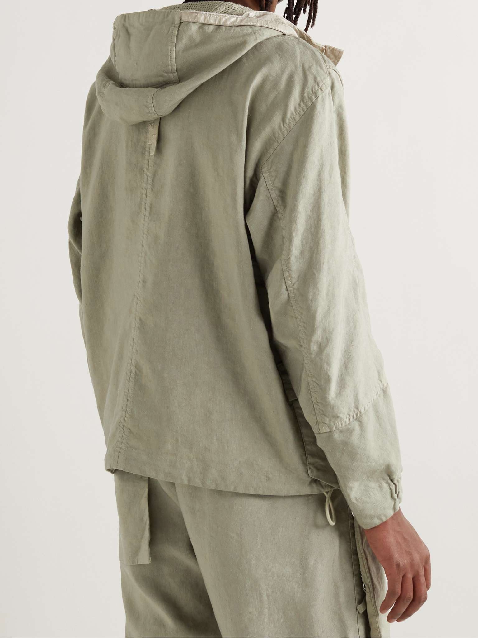 Logo-Appliquéd Panelled Linen-Blend Hooded Parka - 4