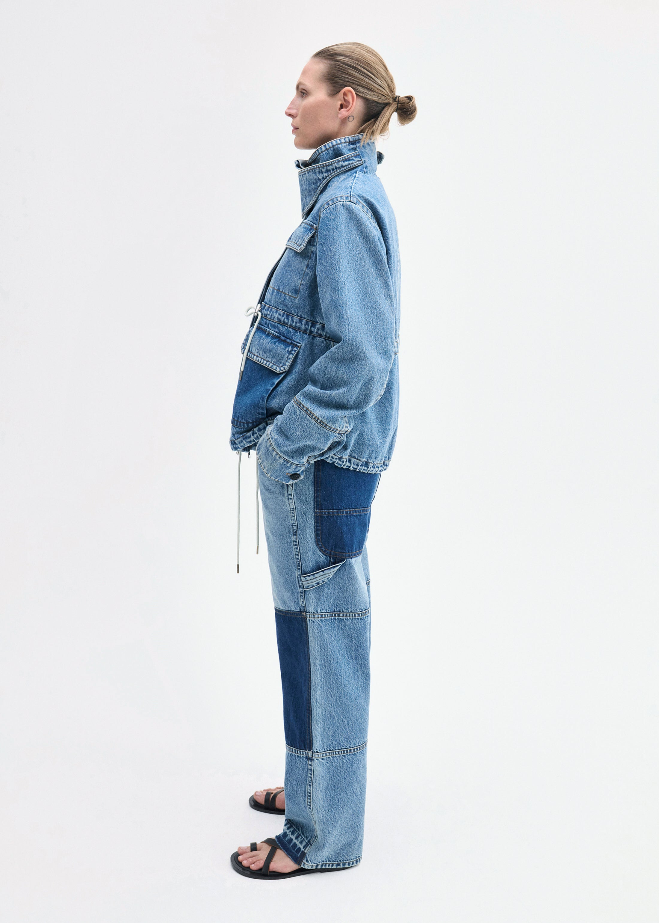 Military Jacket in Patchwork Denim - 4