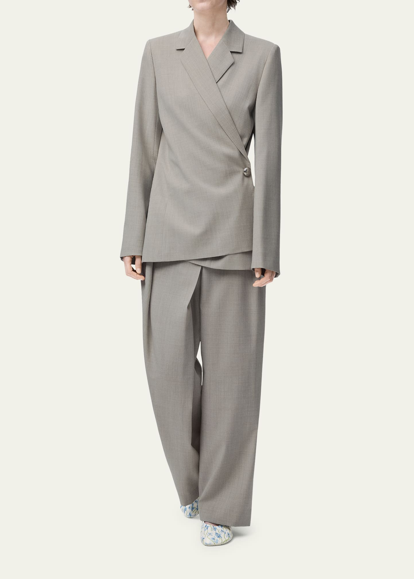 Pebble Button Single-Breasted Wrap Blazer - 2