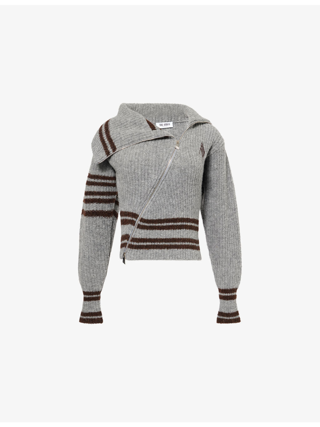 Asymmetric High-Neck Knitted Cardigan - 1