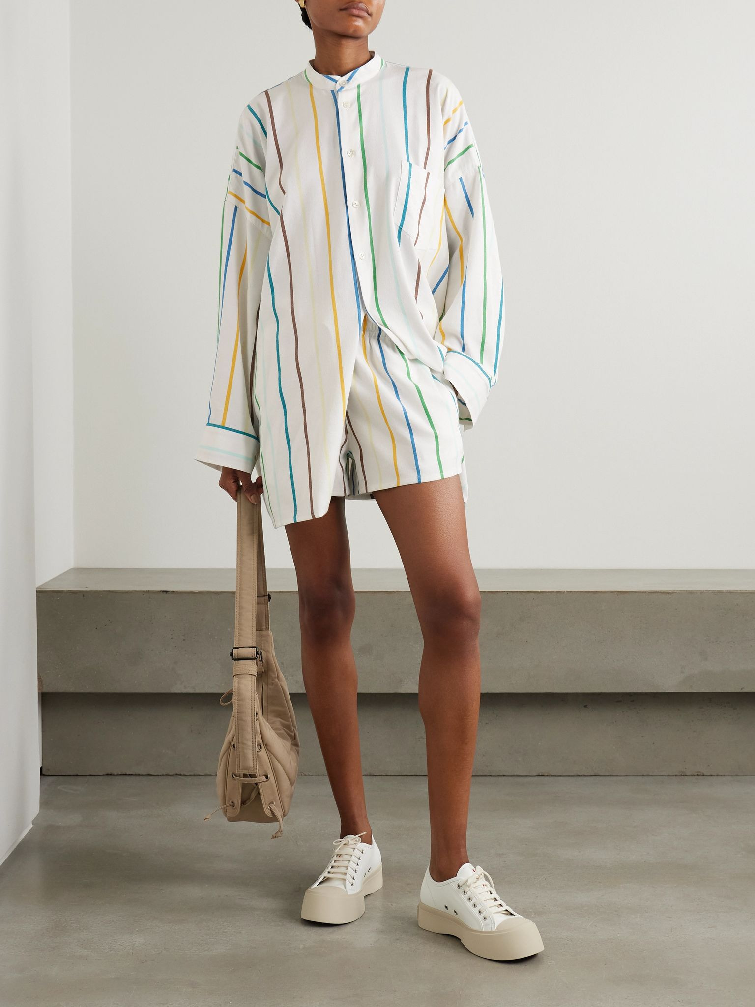 Striped cotton-blend shorts Off-white - 2