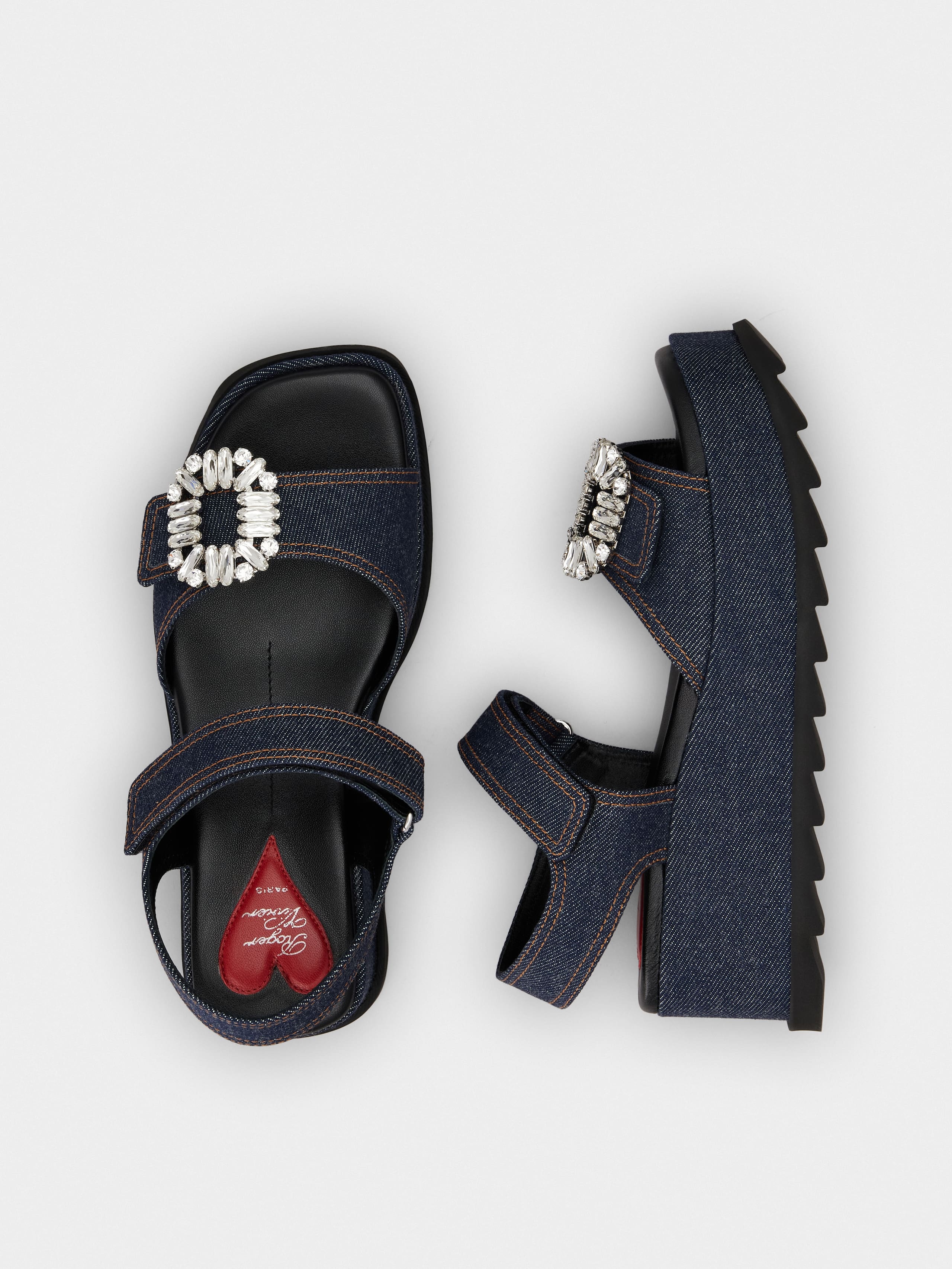 Slidy Viv' Wedge Sandals in denim - 4