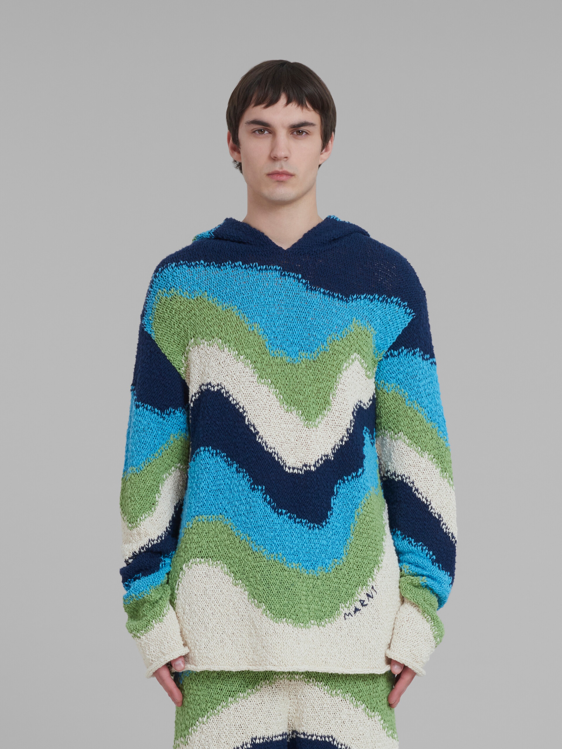 BLUE COTTON JUMPER WITH HOOD - 2