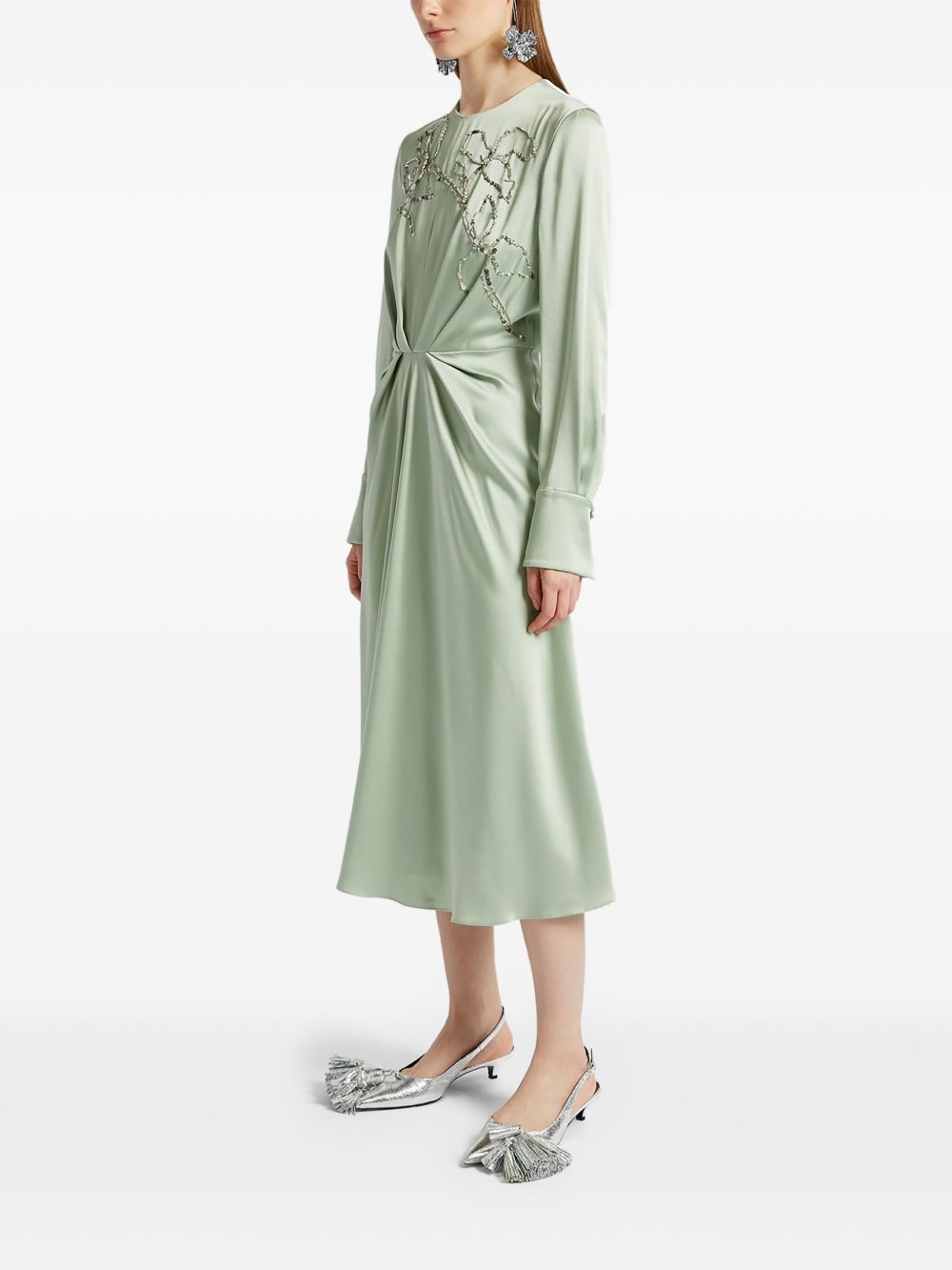 long-sleeve draped midi dress - 3