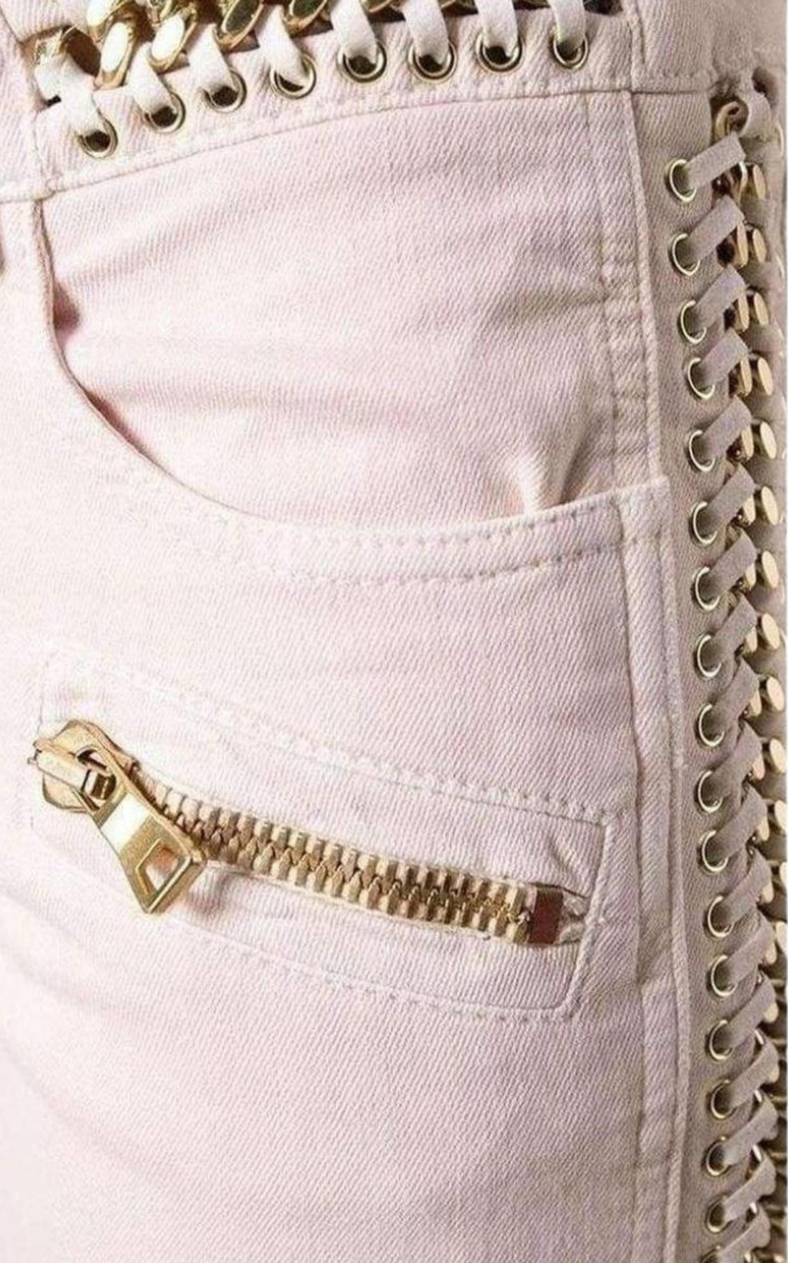 Low Rise Lace Chains Biker Jeans - 4