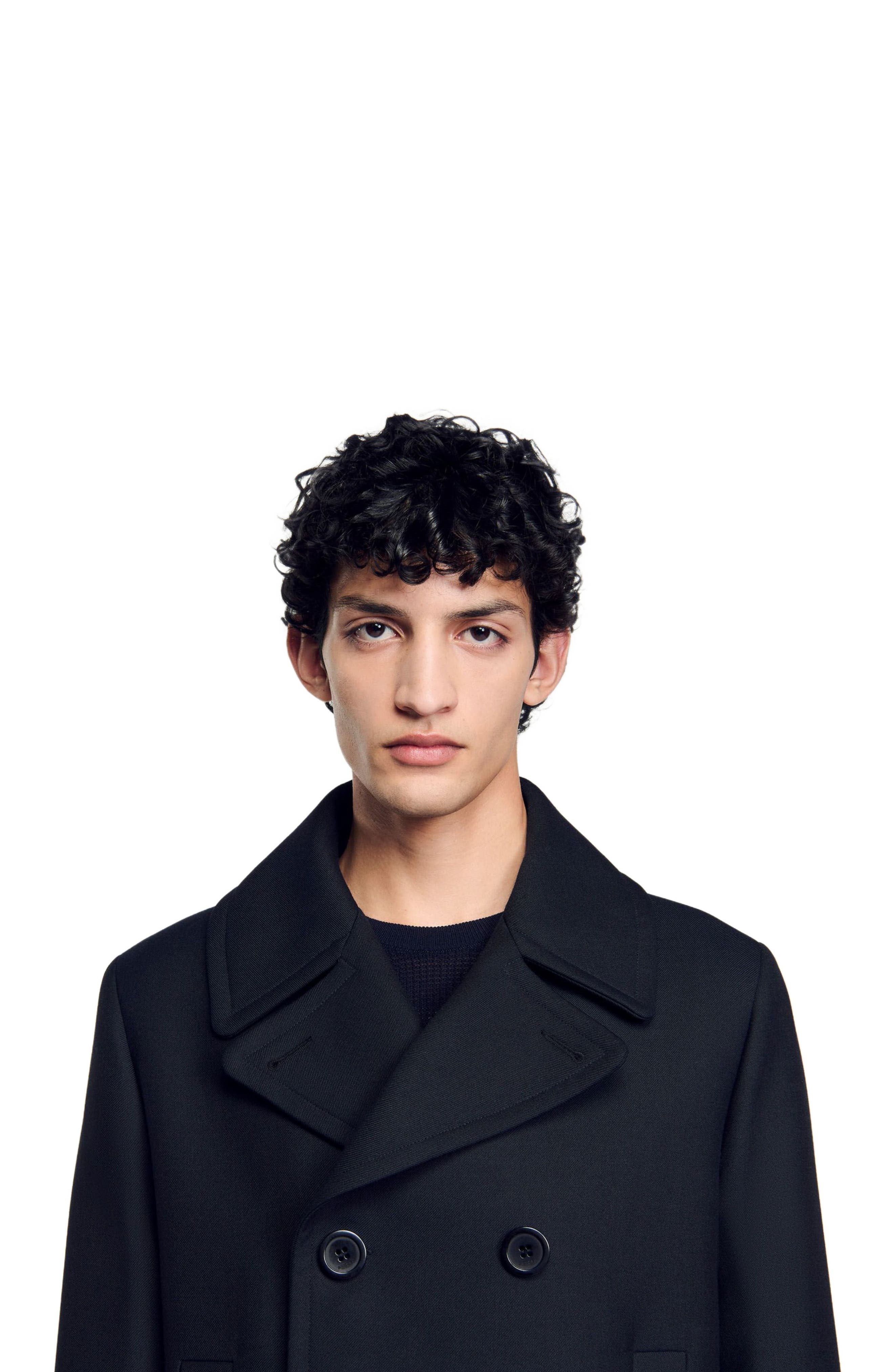SANDRO Wool blend pea jacket in Navy Blue at Nordstrom - 4