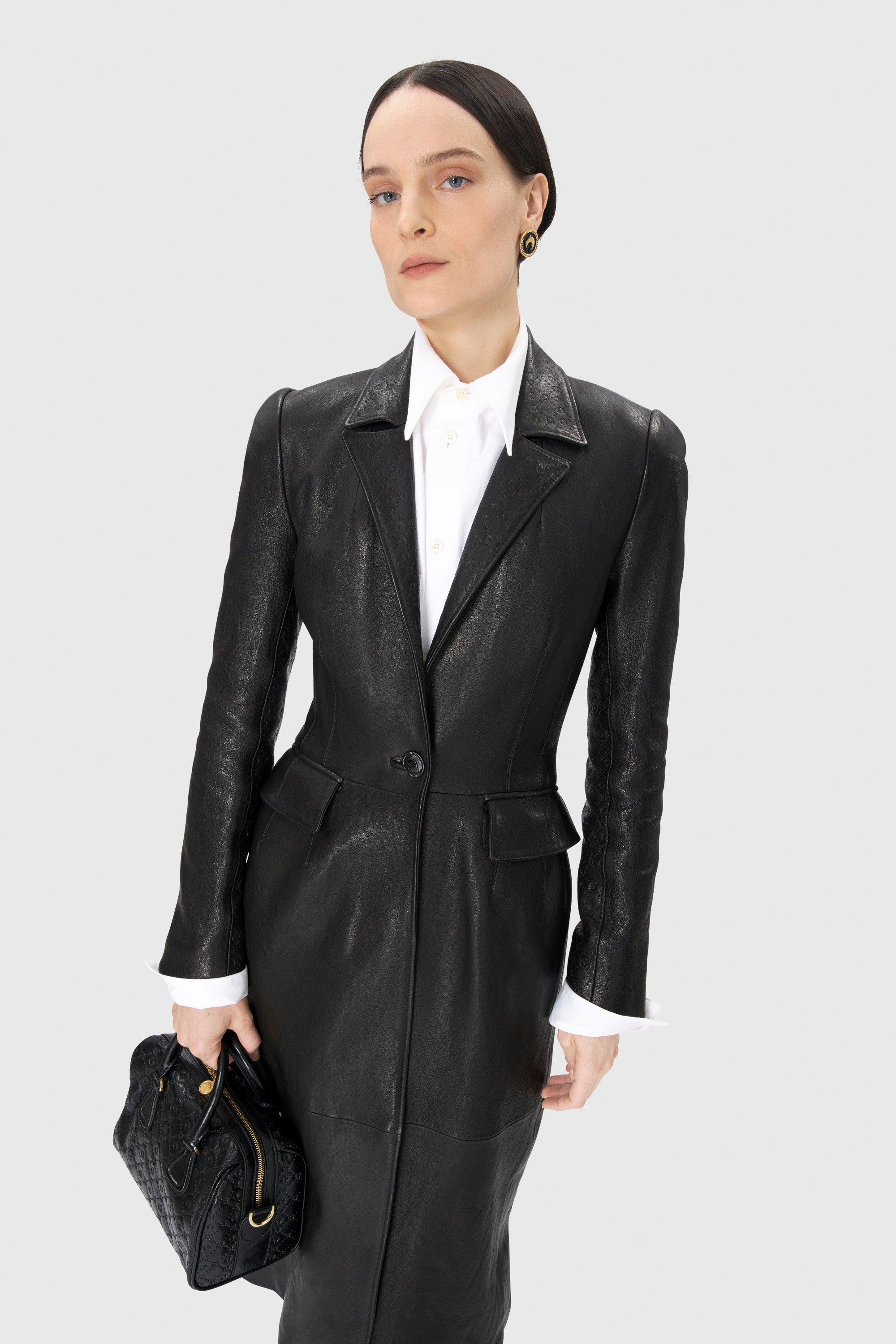 Moonogram Embossed Leather Tailored Coat - 3