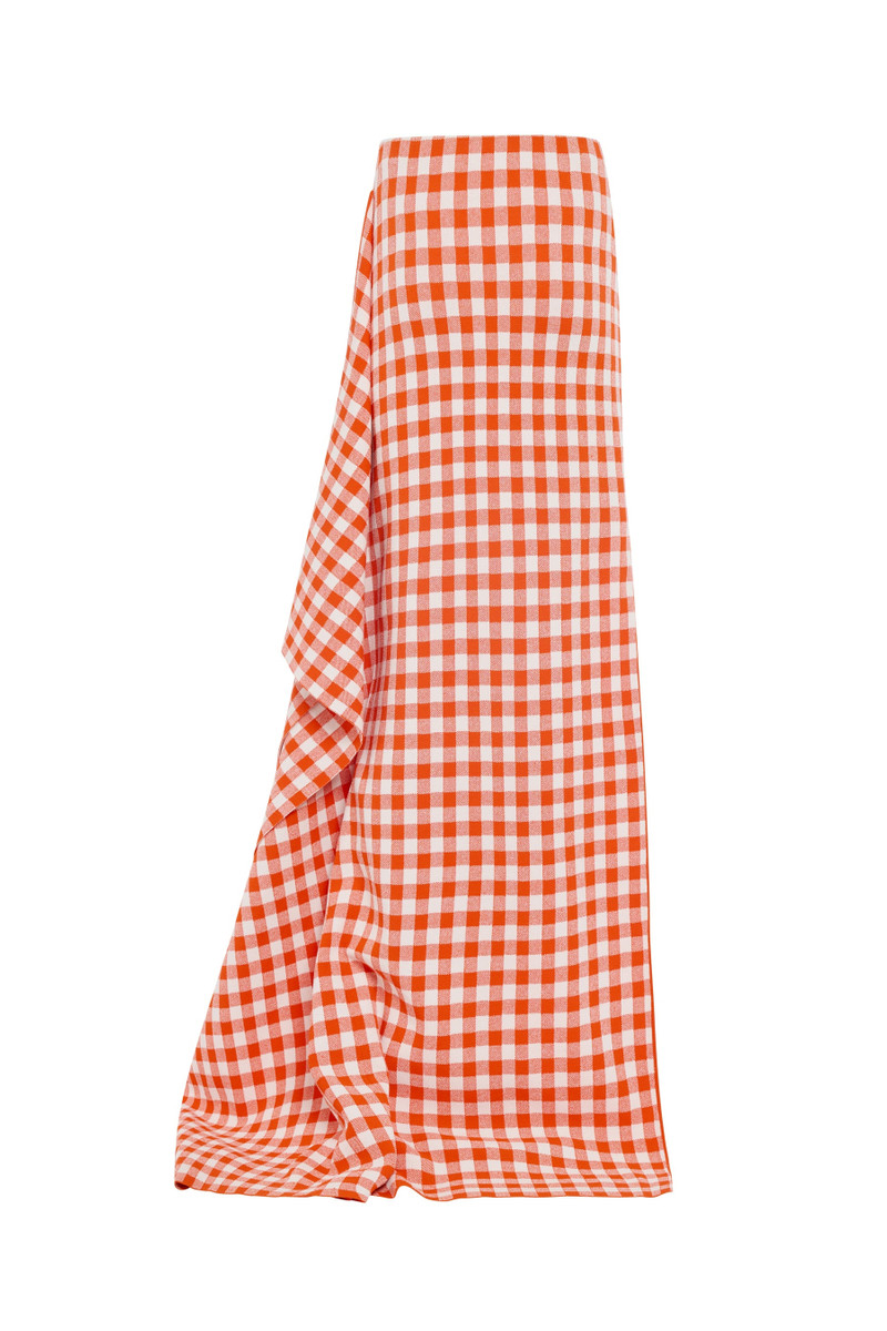 KNITTED FITTED MAXI SKIRT WITH SIDE PANEL RED WHITE GINGHAM 7
