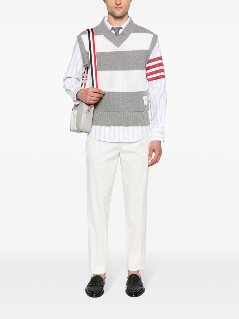 striped open-knit vest - 2