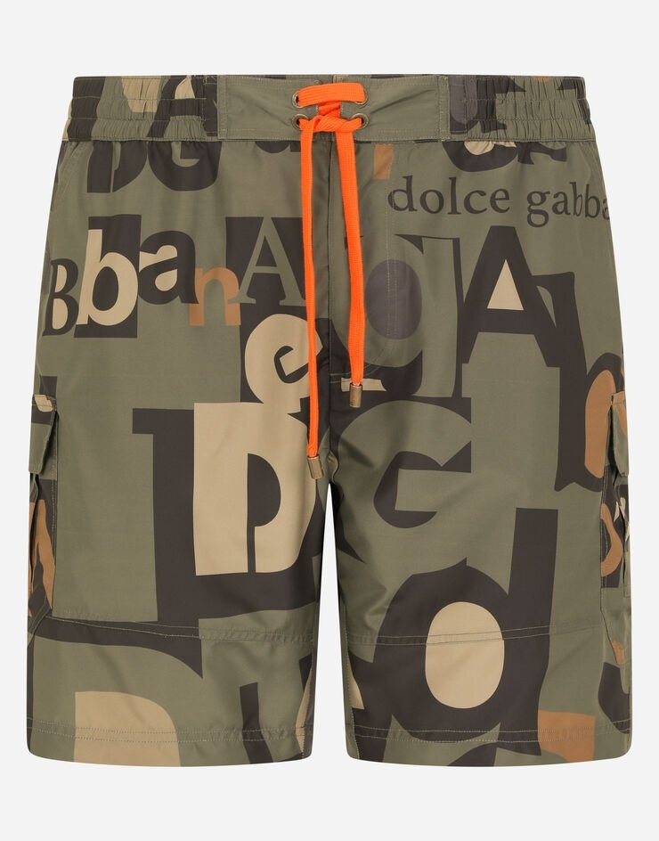 Mid-length swim trunks with all-over logo print - 1