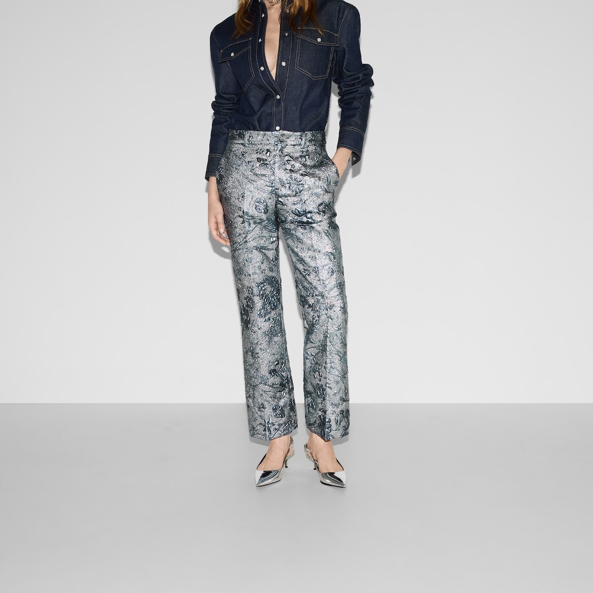 Flared floral lamé brocade pant - 3
