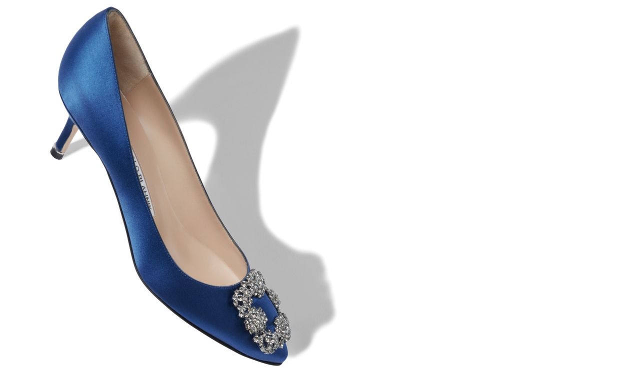 Blue Satin Jewel Buckle Pumps - 2