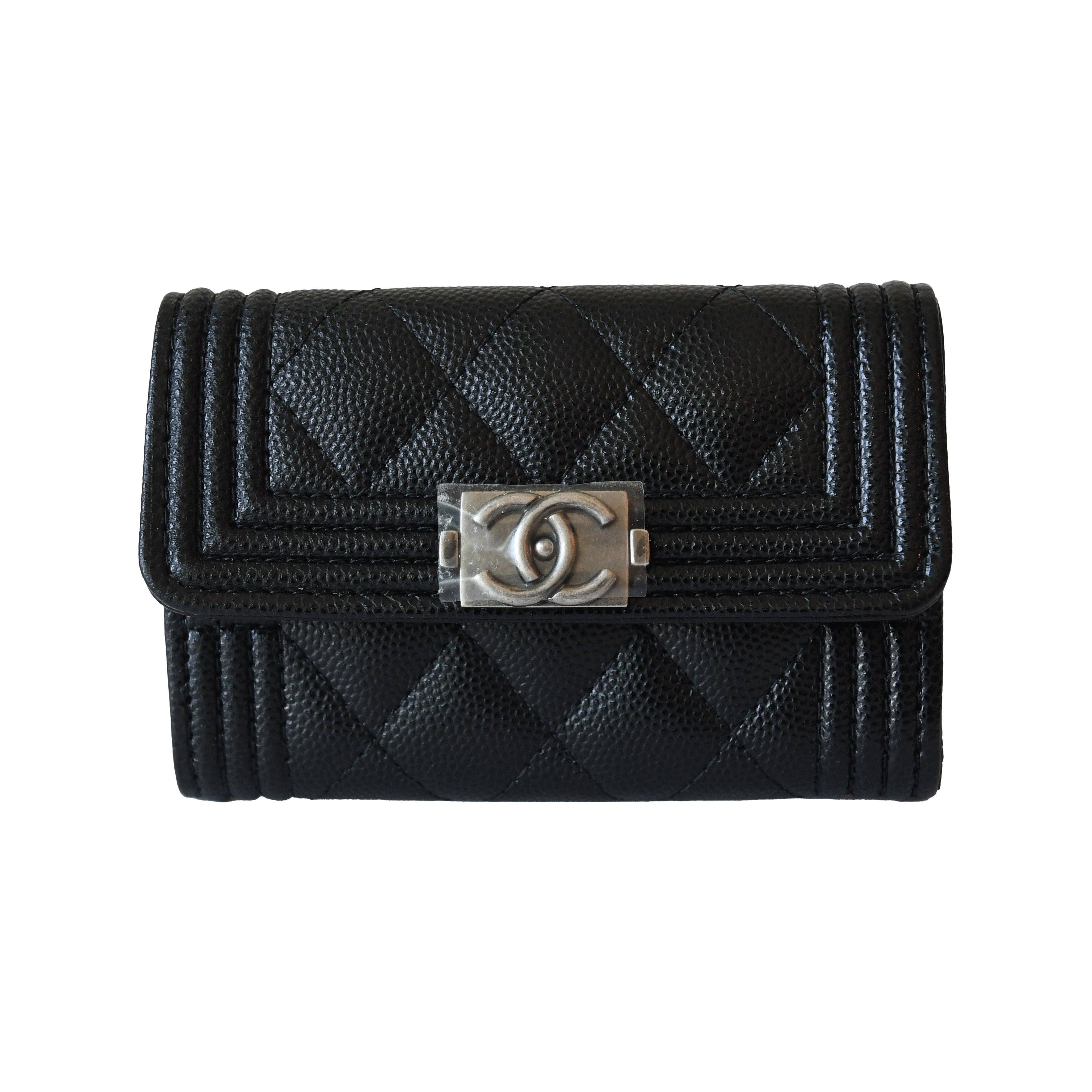 Chanel CC Caviar Quilted Le Boy Flap Card Holder Black - 1