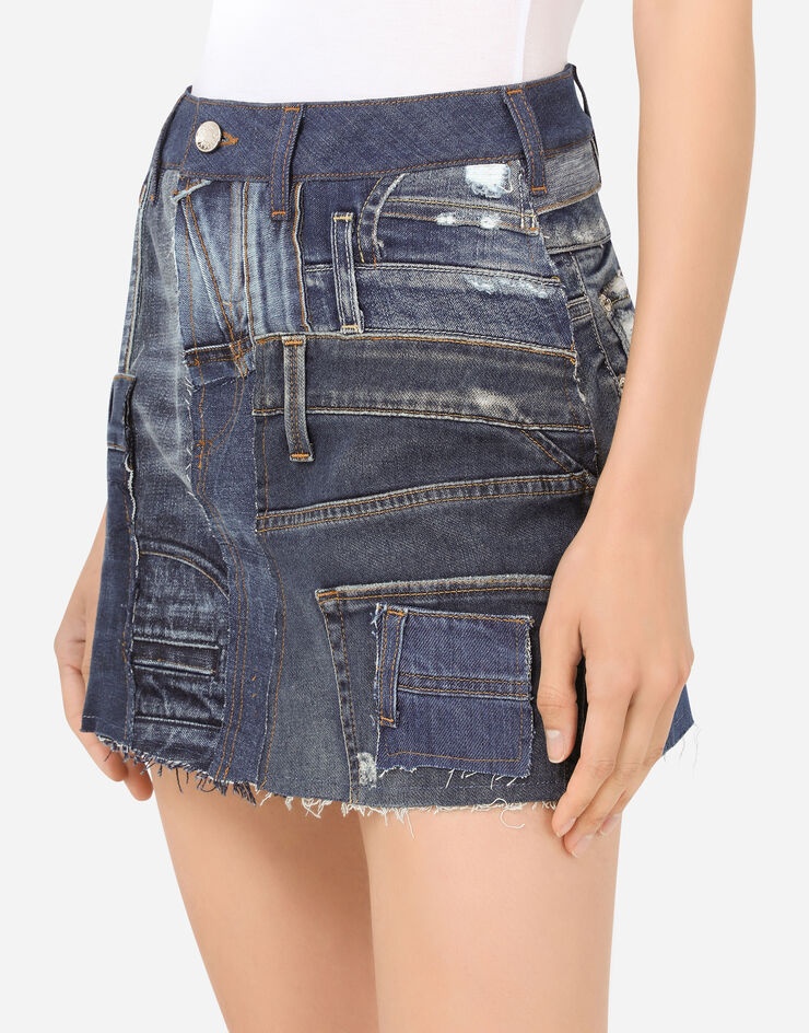 Patchwork denim miniskirt - 4