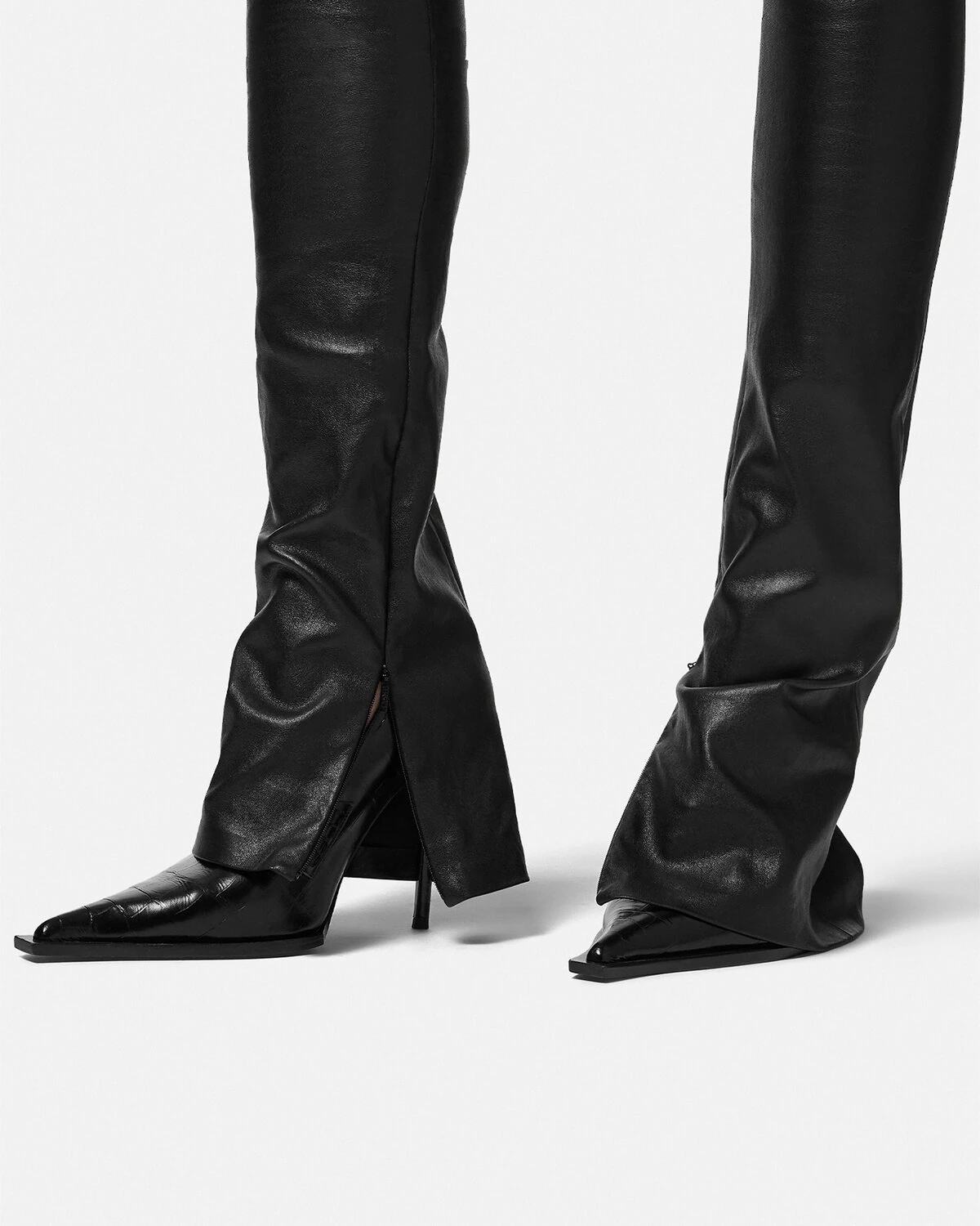 Flared Slim-Fit Leather Pants - 5