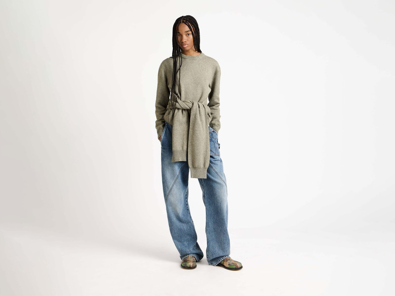 JW Anderson SLEEVE-TIE WAISTED JUMPER IN SAGE outlook
