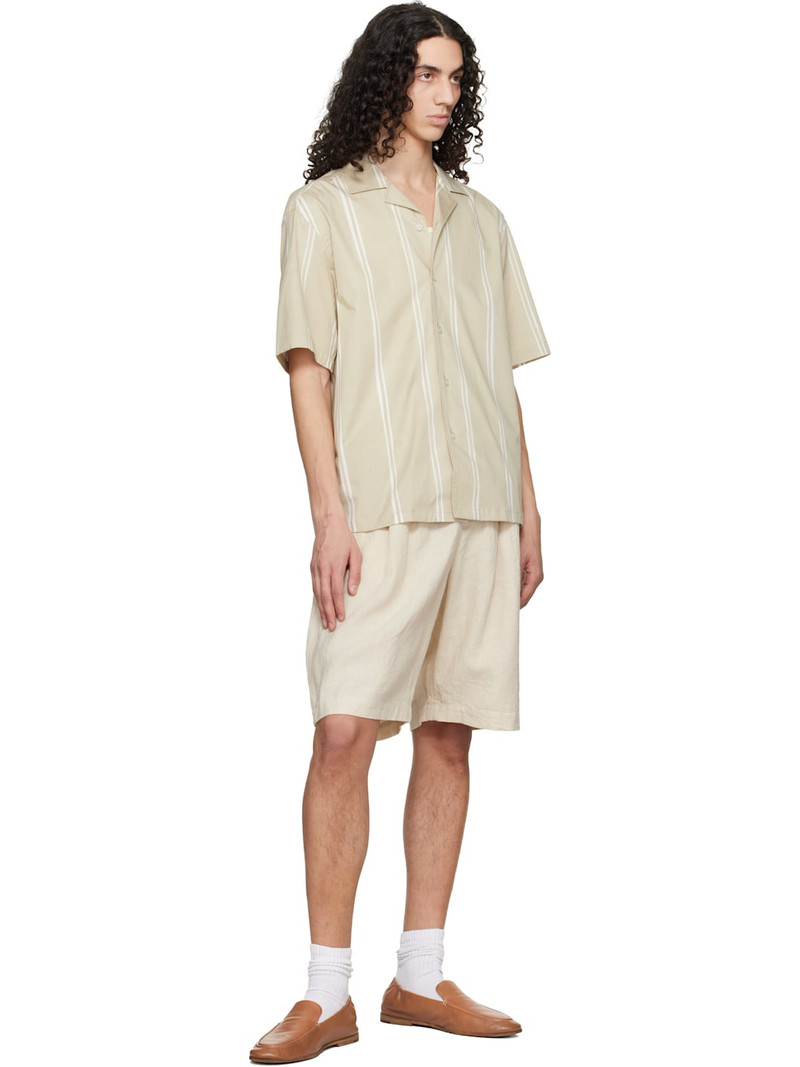 BOSS Beige Striped Relaxed-Fit Stretch Cotton Shirt outlook
