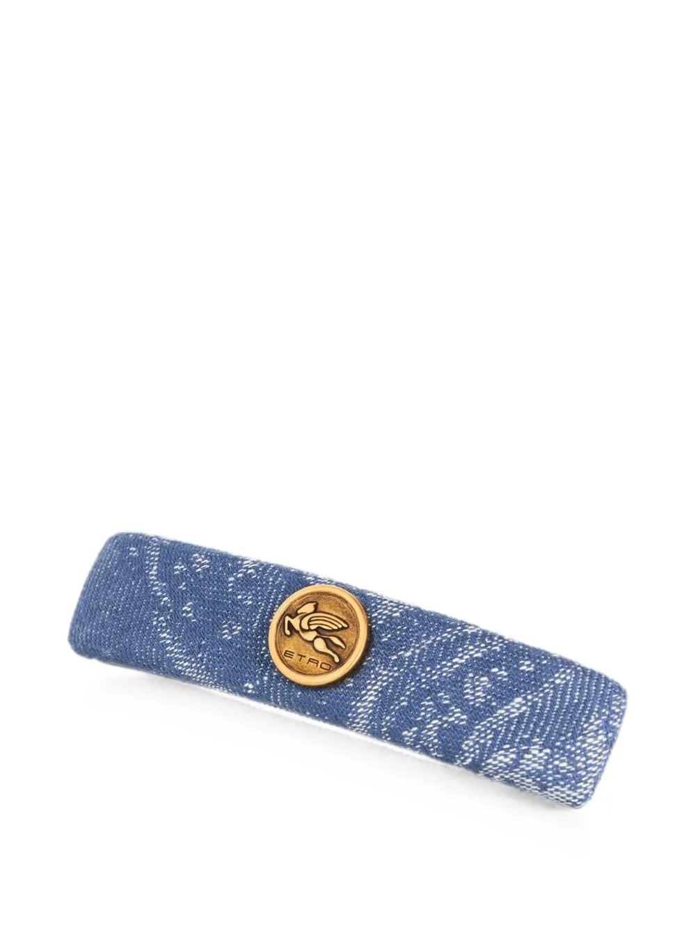 cotton and linen jacquard denim hair clip with leafy motif - 1