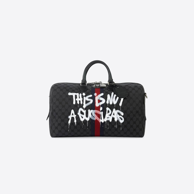 남자의 해커 Graffiti 중간 Duffle Bag In Jacquard Canvas in Black - 1
