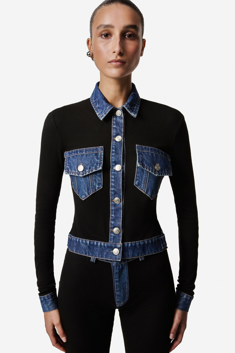 Second Skin Rib Denim Top - 1