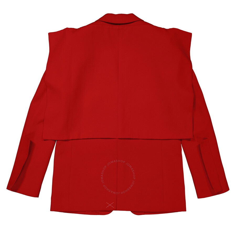 Burberry Ladies Bright Red Grain De Poudre Wool Panel Detail Tailored Blazer Jacket - 2