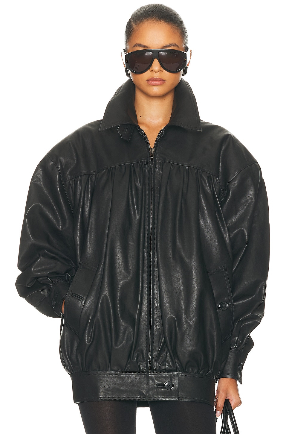 The Shirred Oversized Leather Jacket - 2