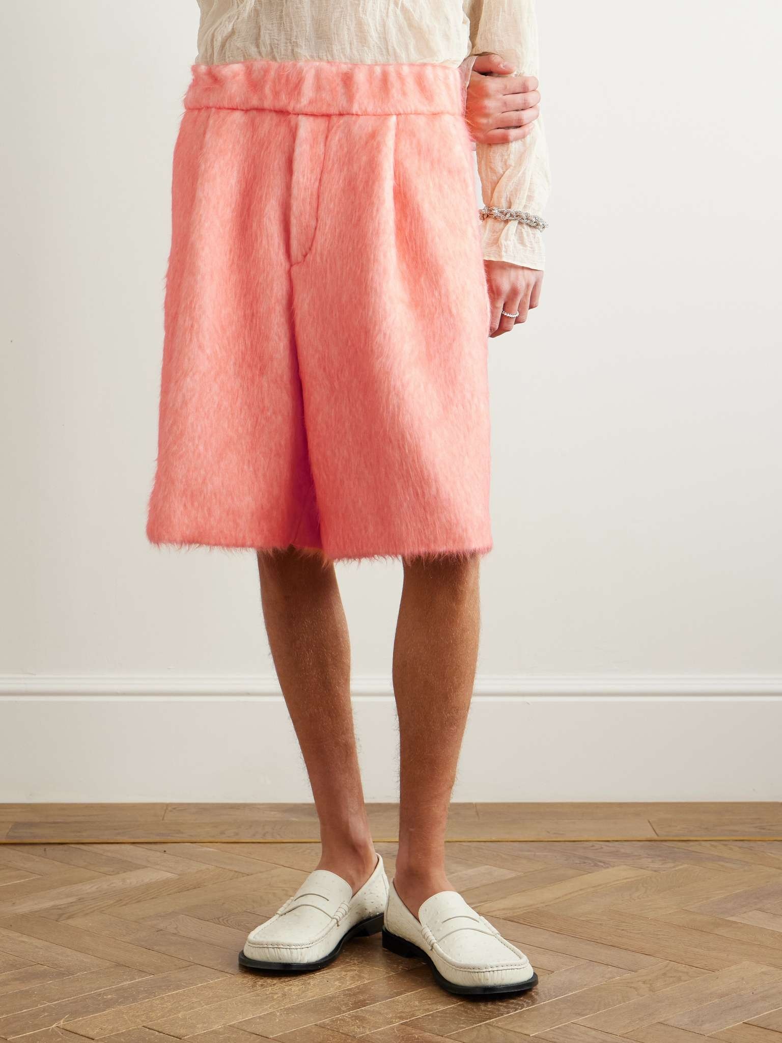 Wide-Leg Pleated Brushed Alpaca and Wool-Blend Shorts - 3