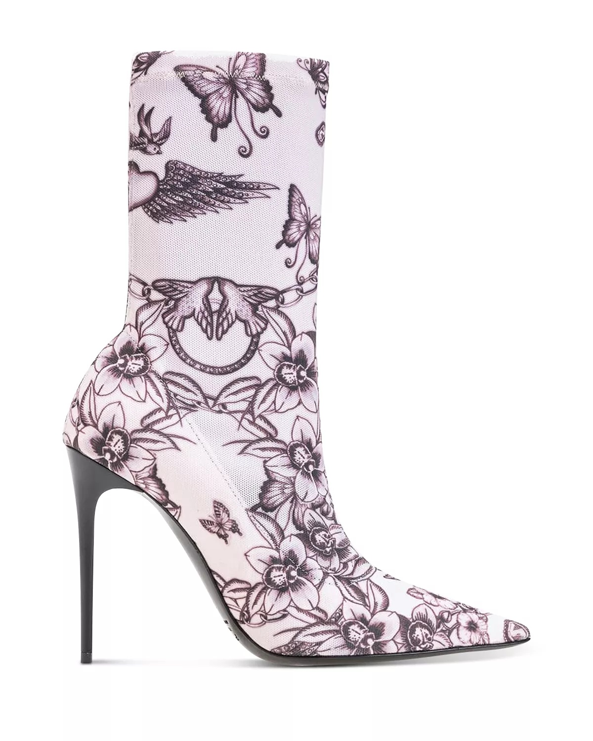 Women's Valentine Pointed Toe Floral Print High Heel Booties - 1