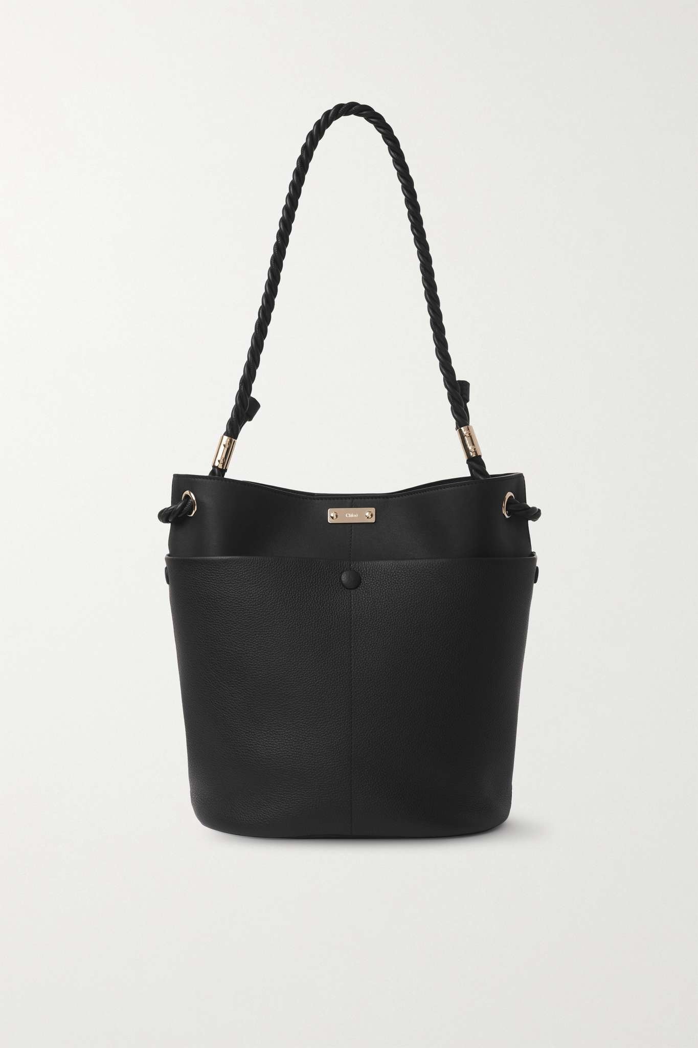 Key medium smooth and textured-leather bucket bag - 1