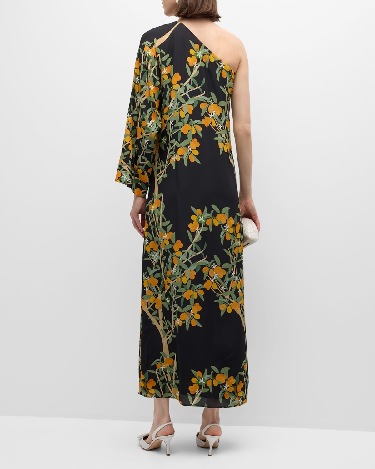 Lola One-Shoulder Kumquat Print Midi Dress - 4