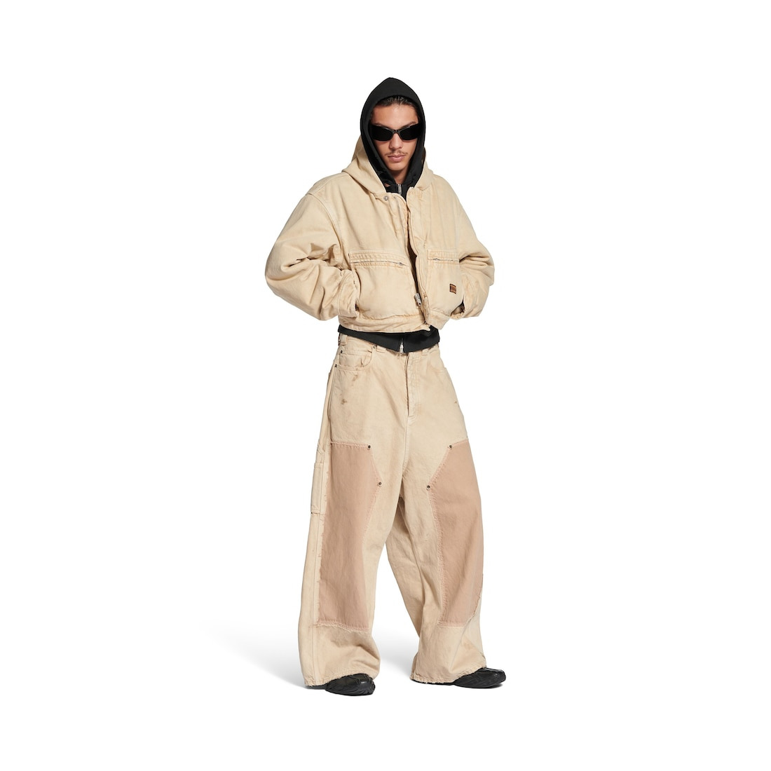 Men's Cropped Hooded Workwear Jacket in Beige - 2