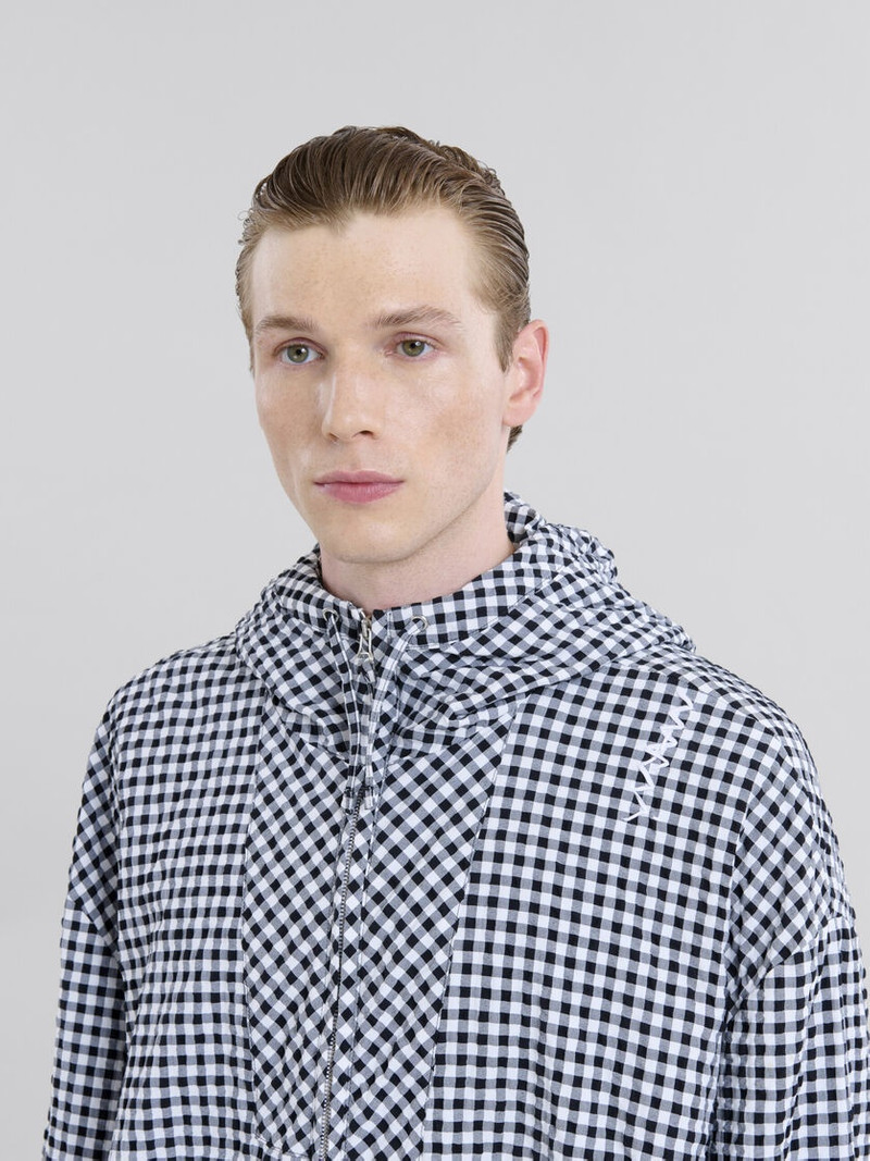 BLACK AND WHITE CHECKED SEERSUCKER HOODED JACKET 4