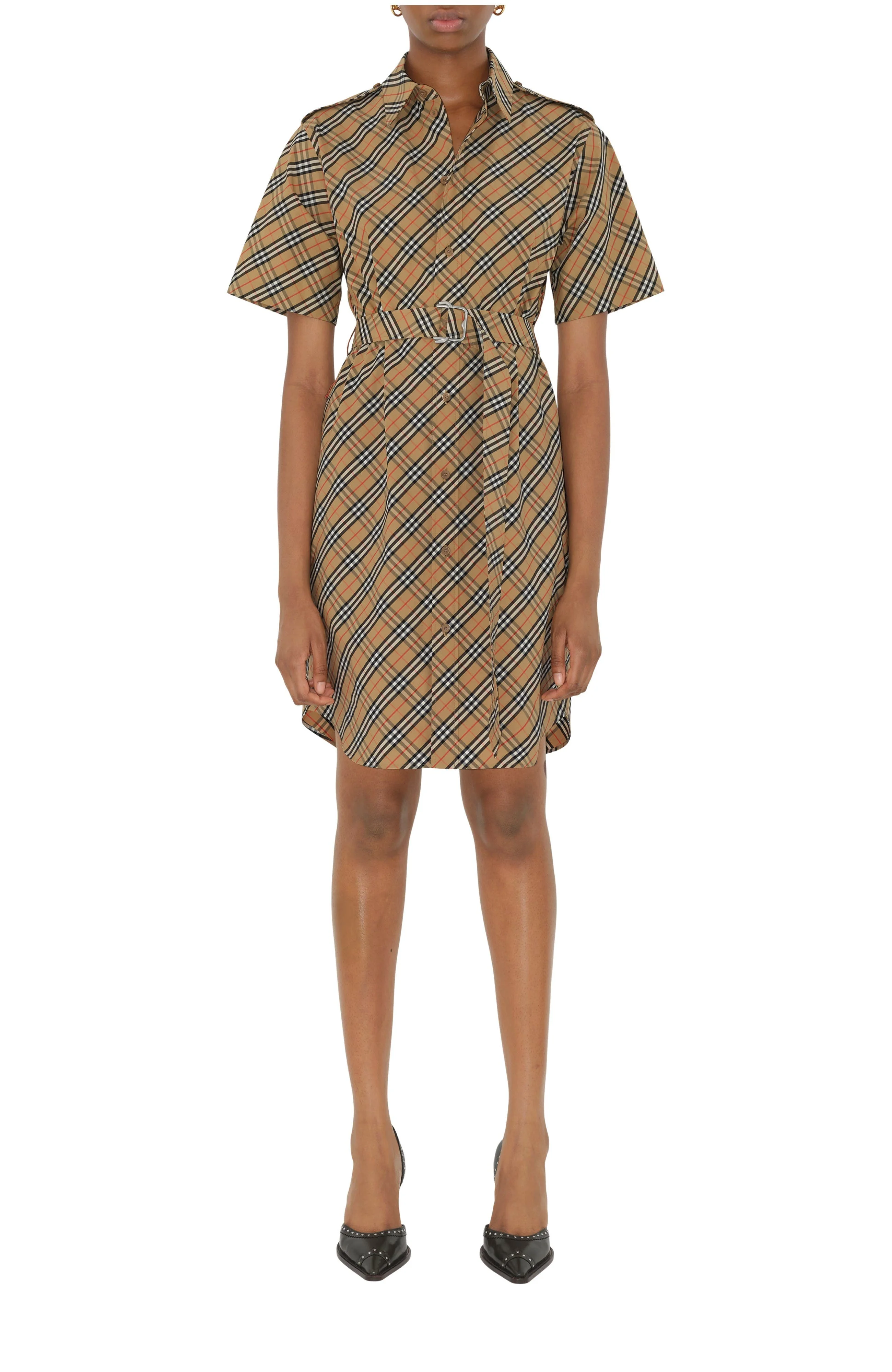 burberry Check Cotton Shirt Dress in Sand at Nordstrom - 1