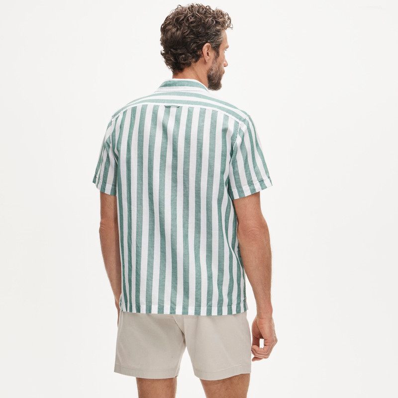 Short-sleeve camp-collar shirt in cotton-linen blend 5