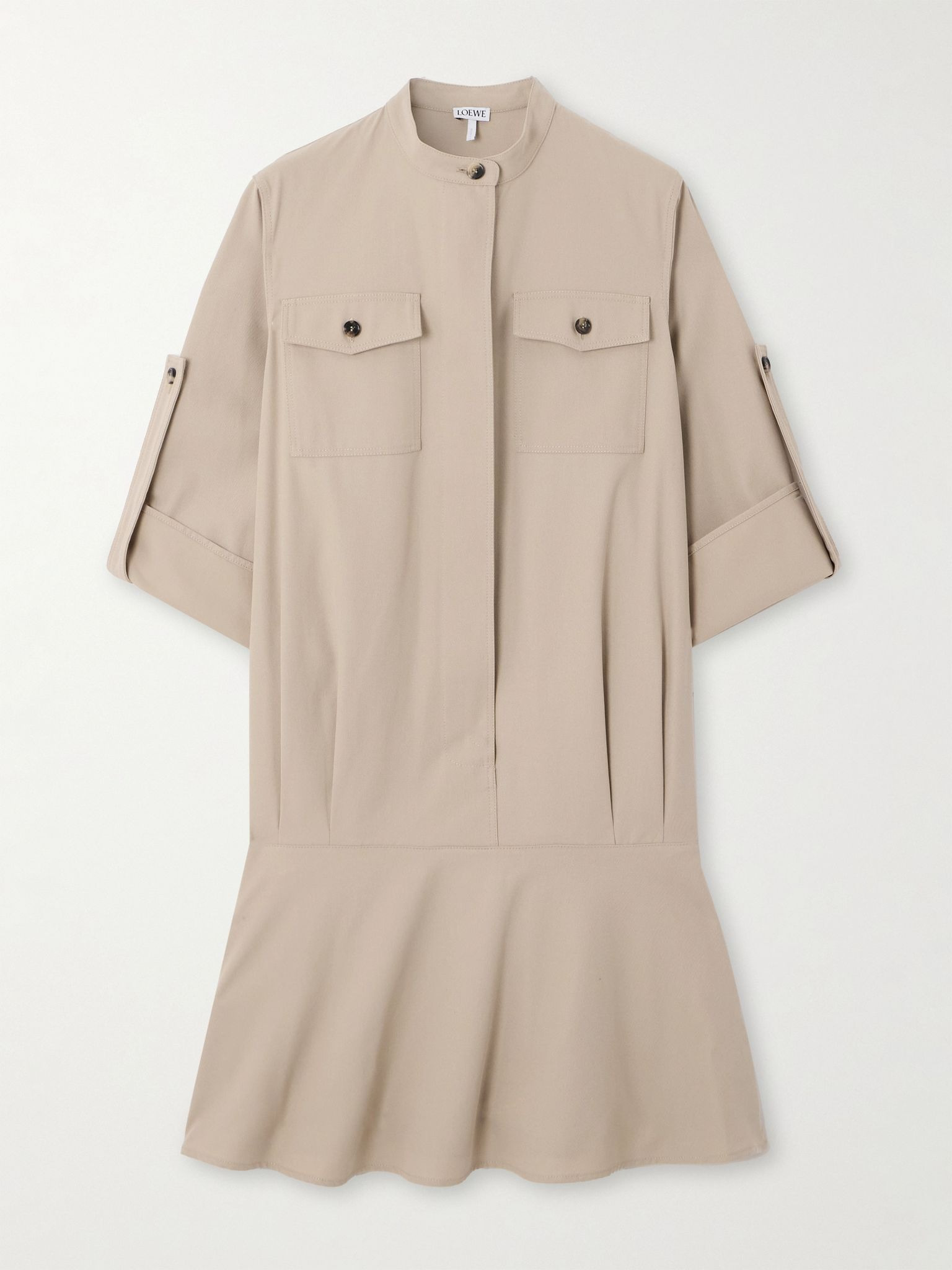 Cotton-twill mini shirt dress Beige - 1