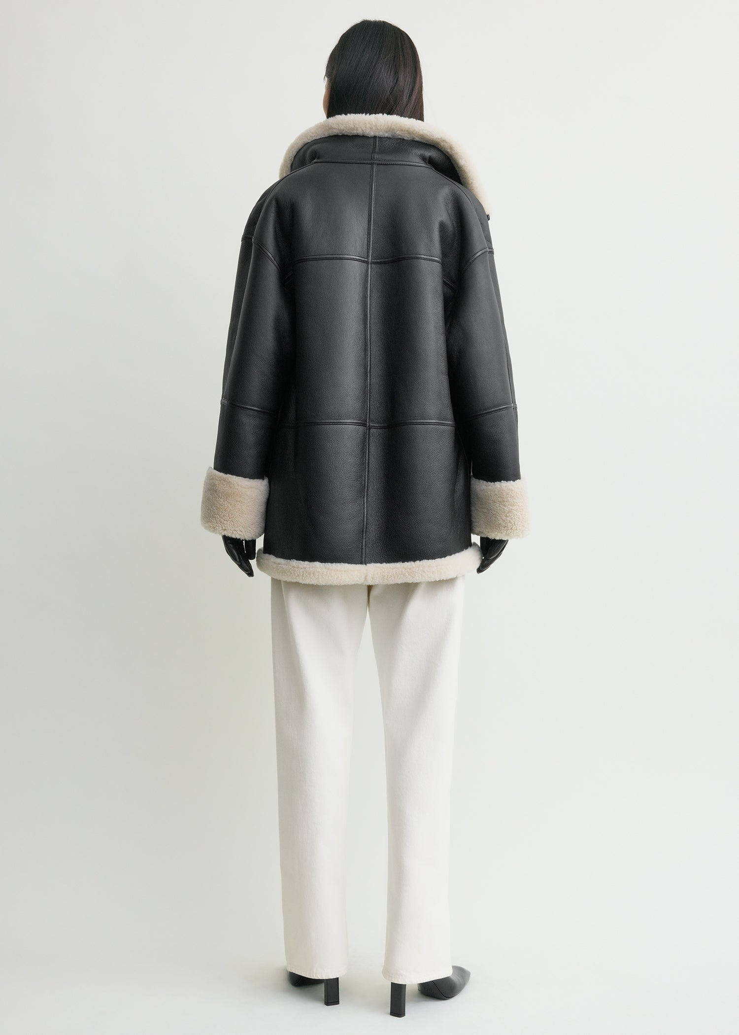Signature shearling jacket black/off-white - 4