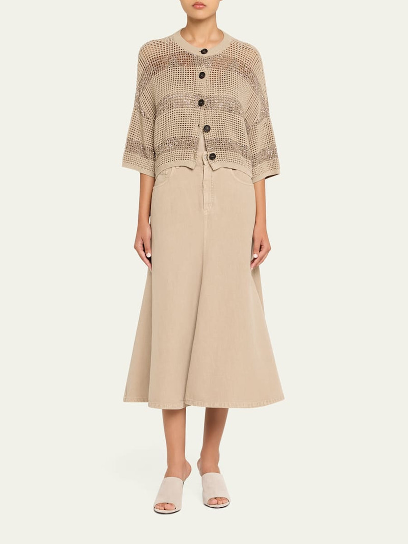 Brunello Cucinelli Denim Fit-&-Flare Midi Skirt outlook