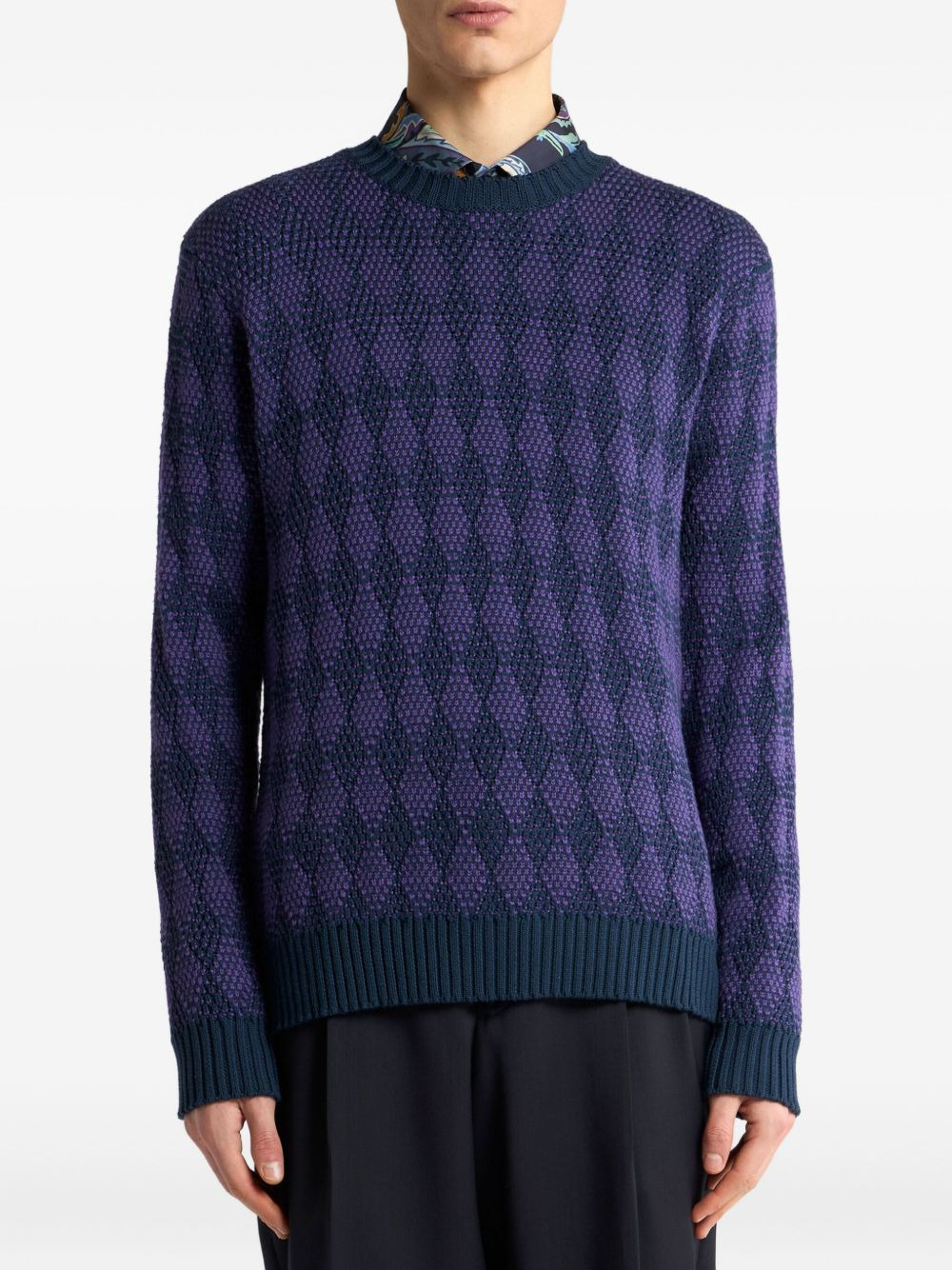 jacquard diamond-pattern sweater - 3