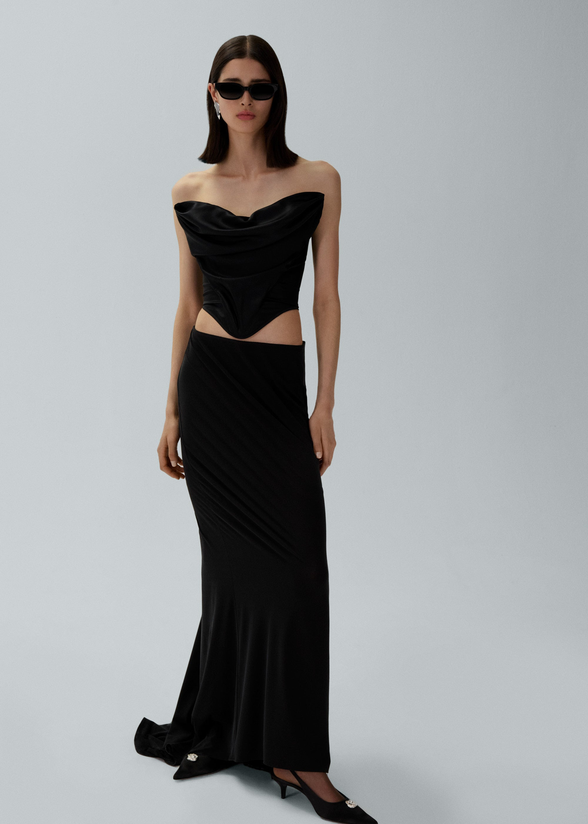 Stretch silk maxi skirt in black - 4