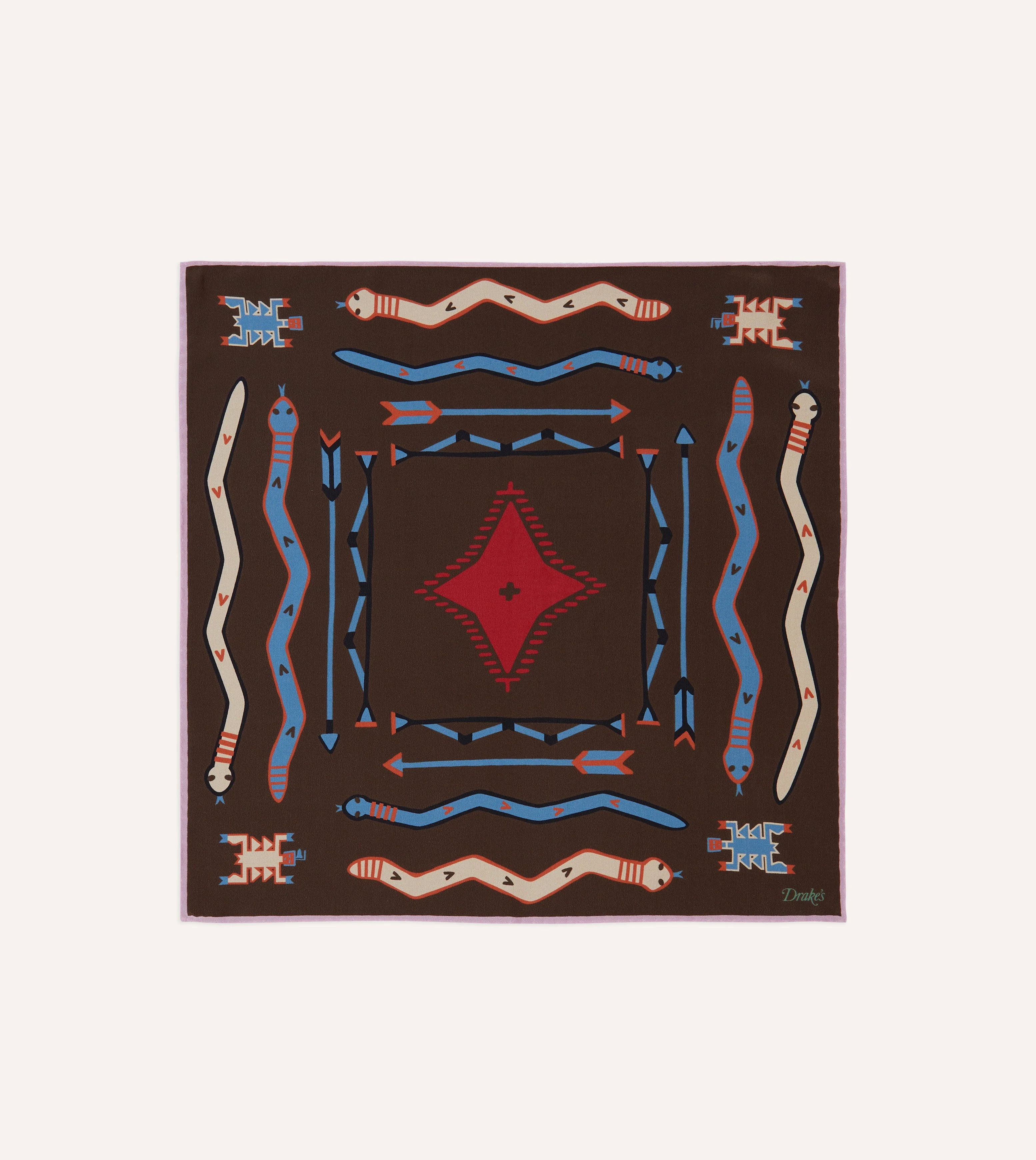 Brown and Pink Tribal Print Silk Pocket Square - 1