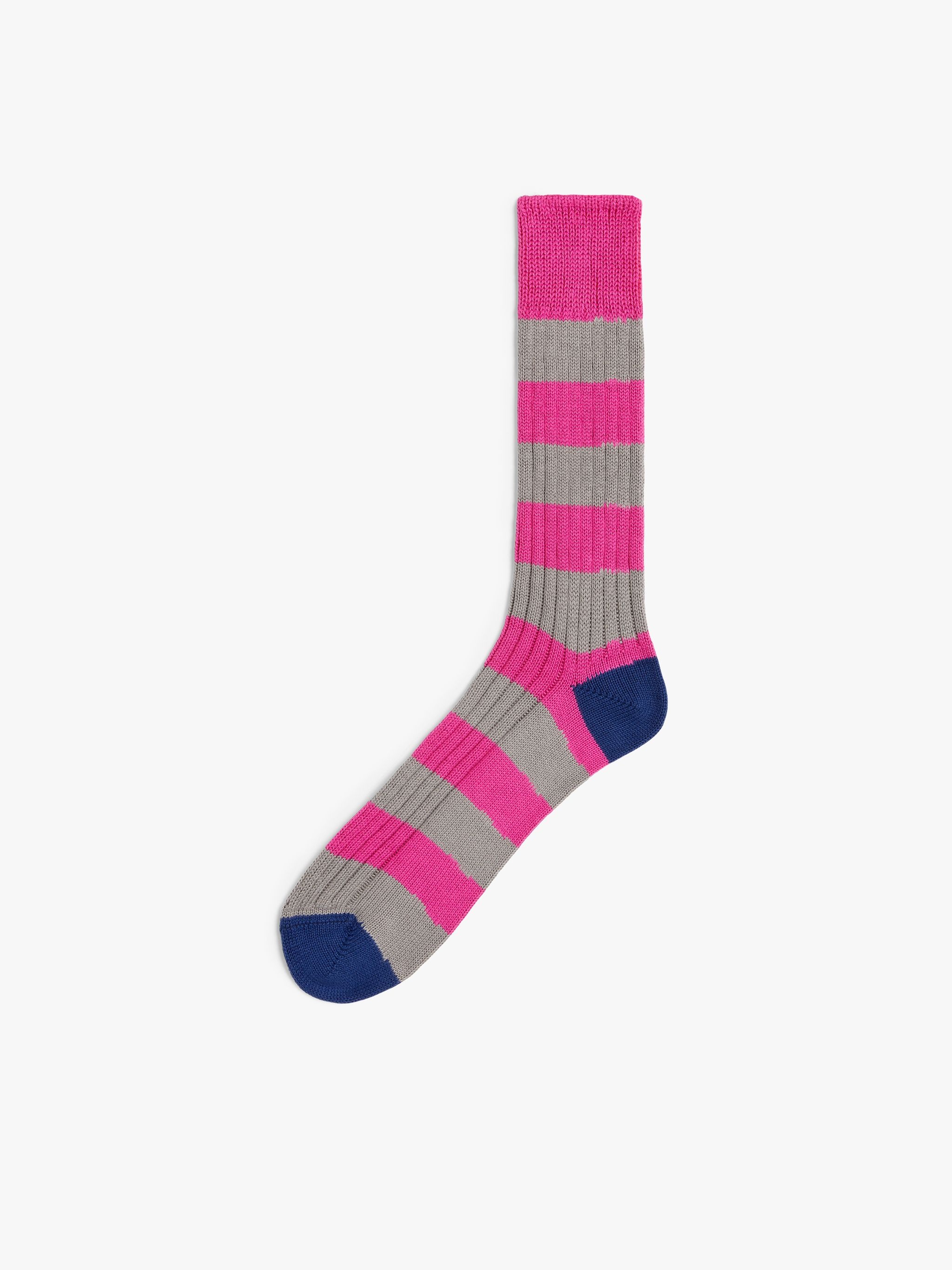 FUSCHIA, GREY AND INK STRIPED COTTON SOCKS - 1