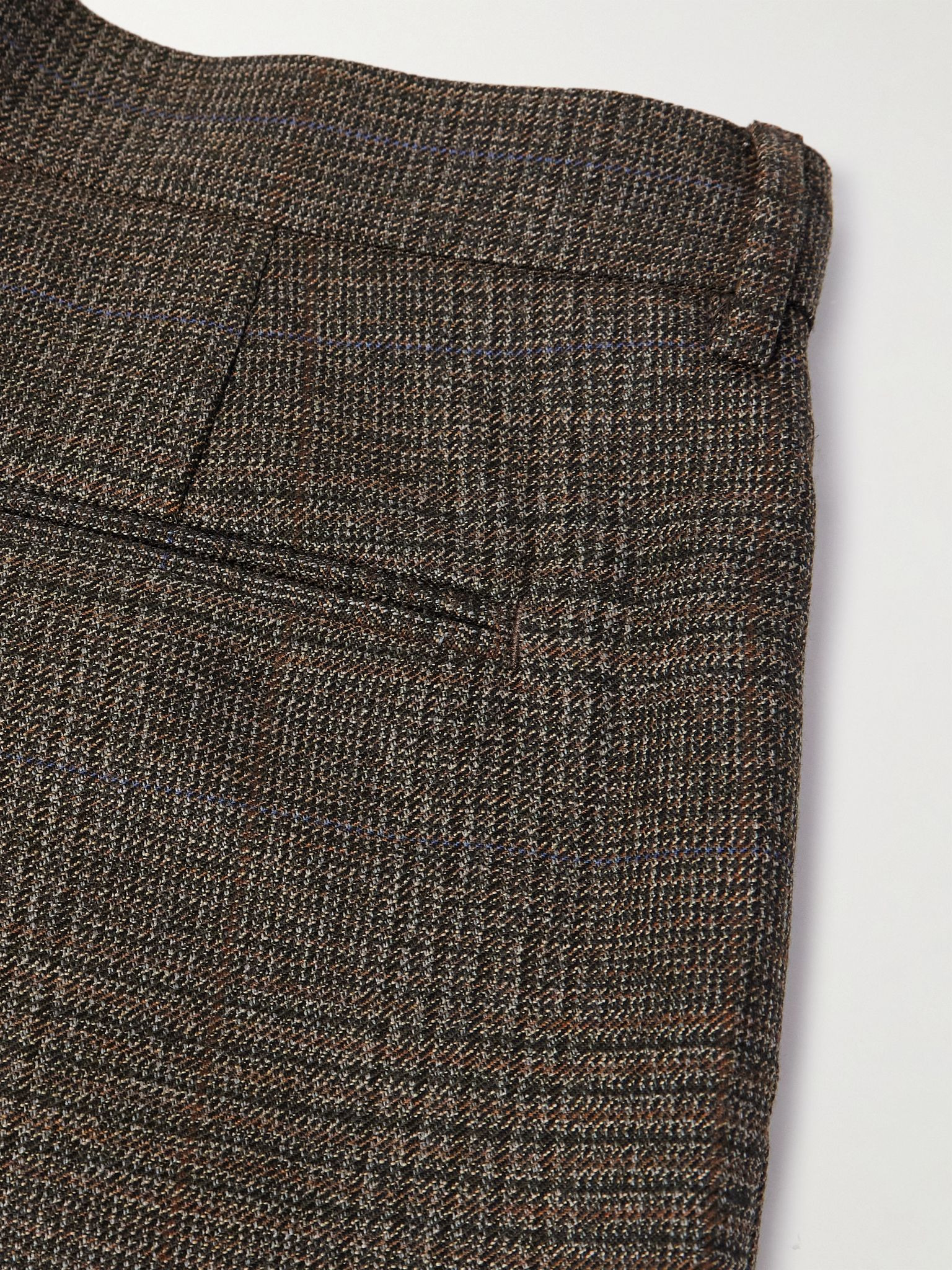Straight-Leg Pleated Prince of Wales Checked Virgin Wool Trousers Gray - 5